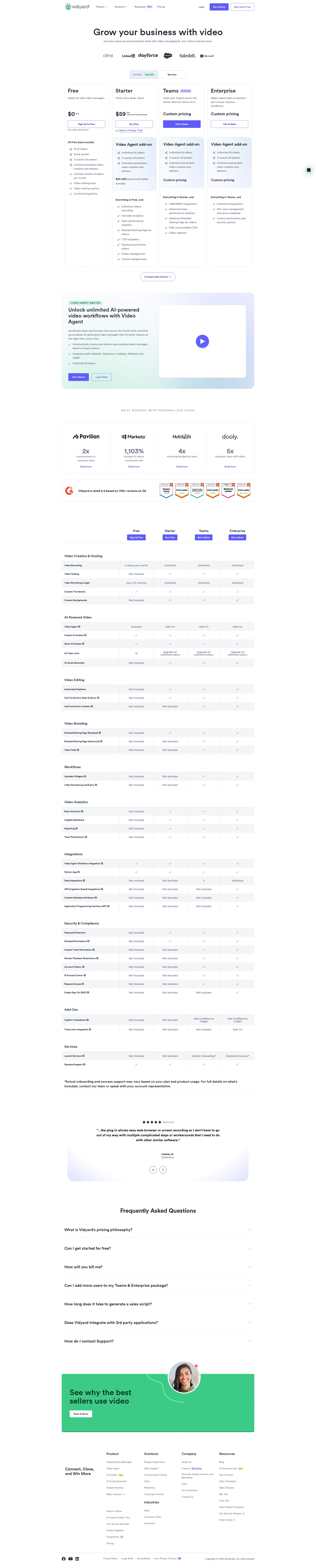 Vidyard Pro pricing page screenshot
