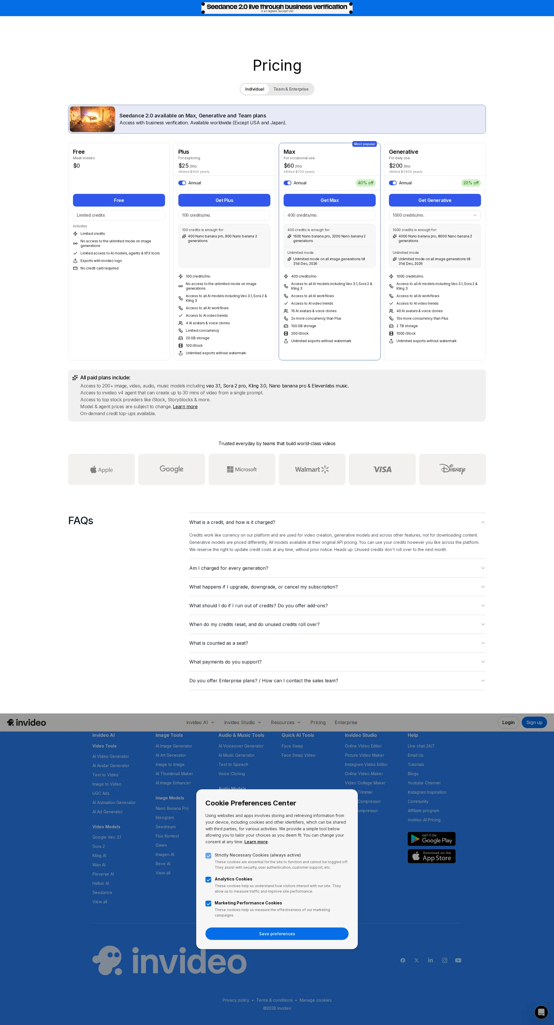 InVideo Pro pricing page screenshot