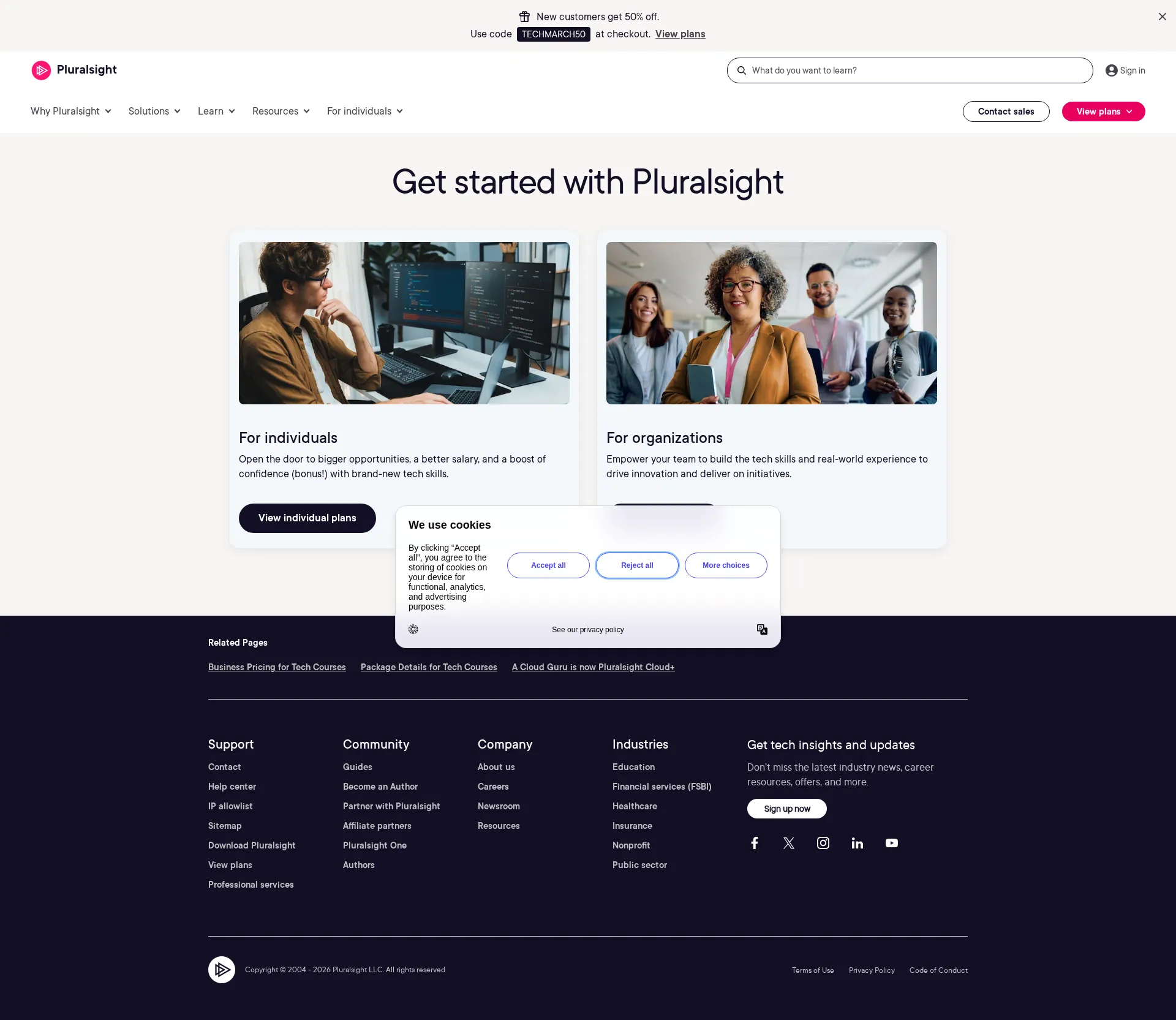 Pluralsight pricing page screenshot