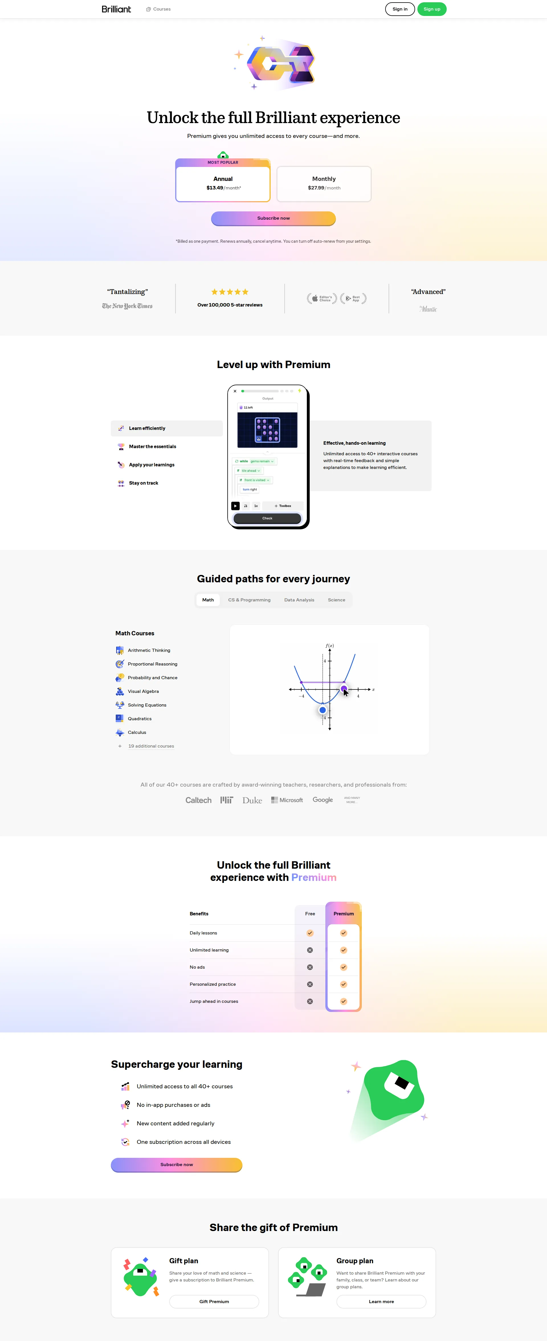 Brilliant pricing page screenshot