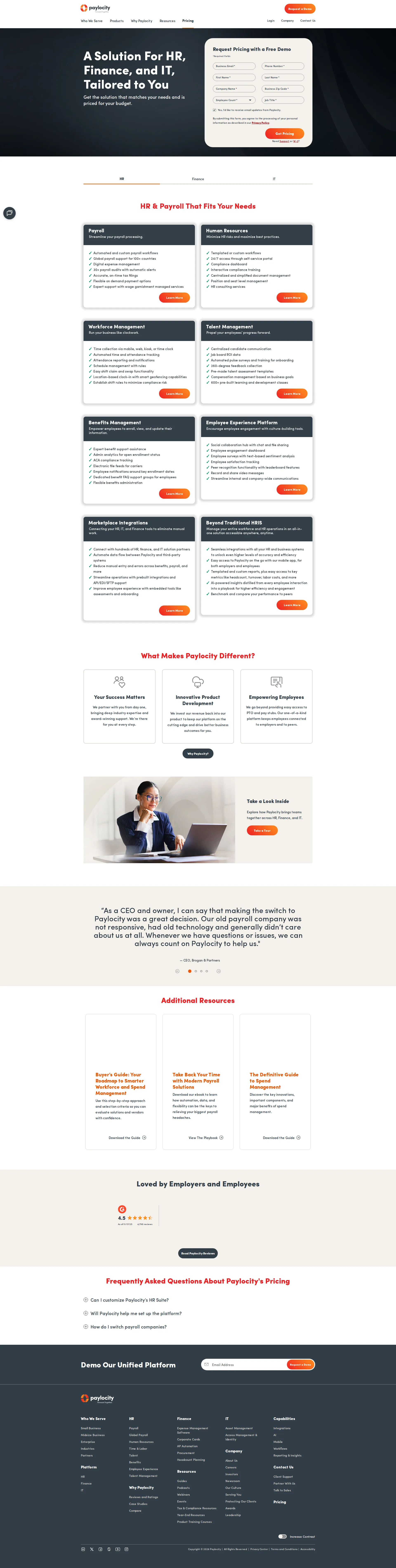 Paylocity pricing page screenshot