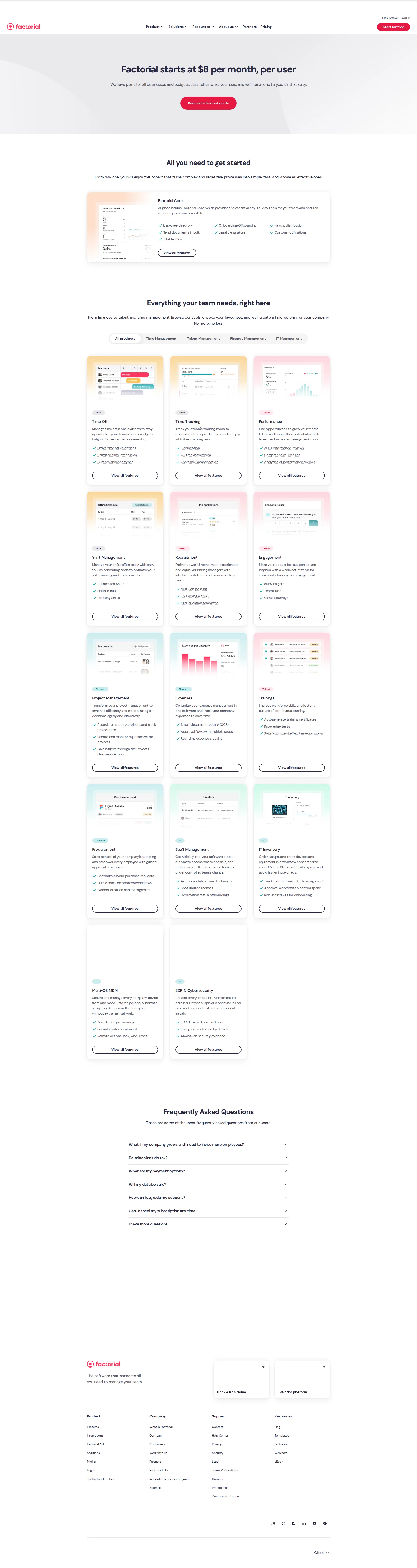 Factorial pricing page screenshot