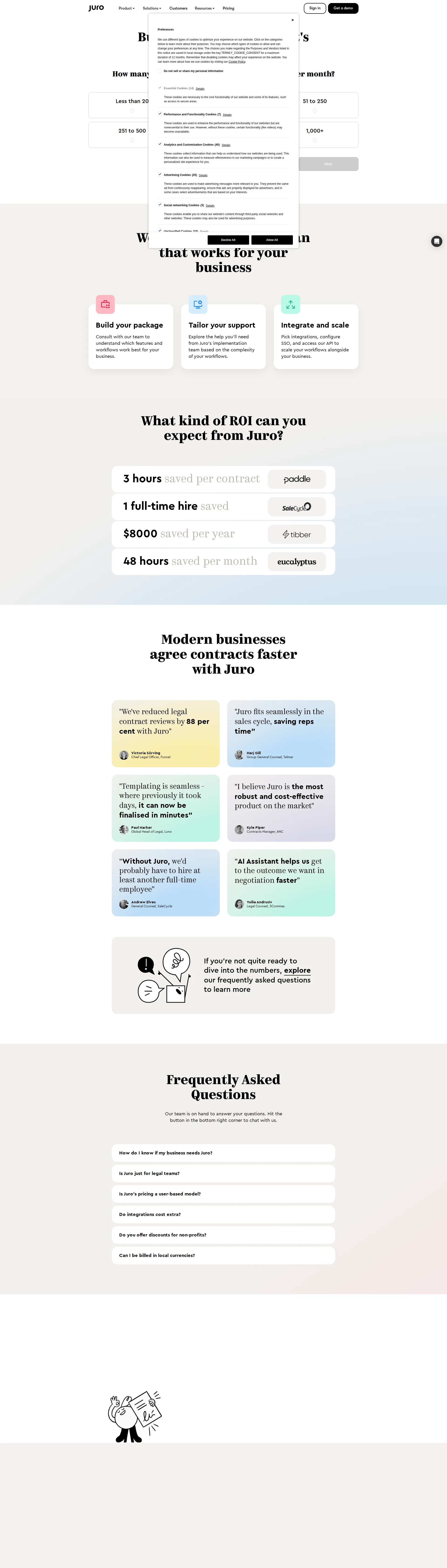 Juro pricing page screenshot