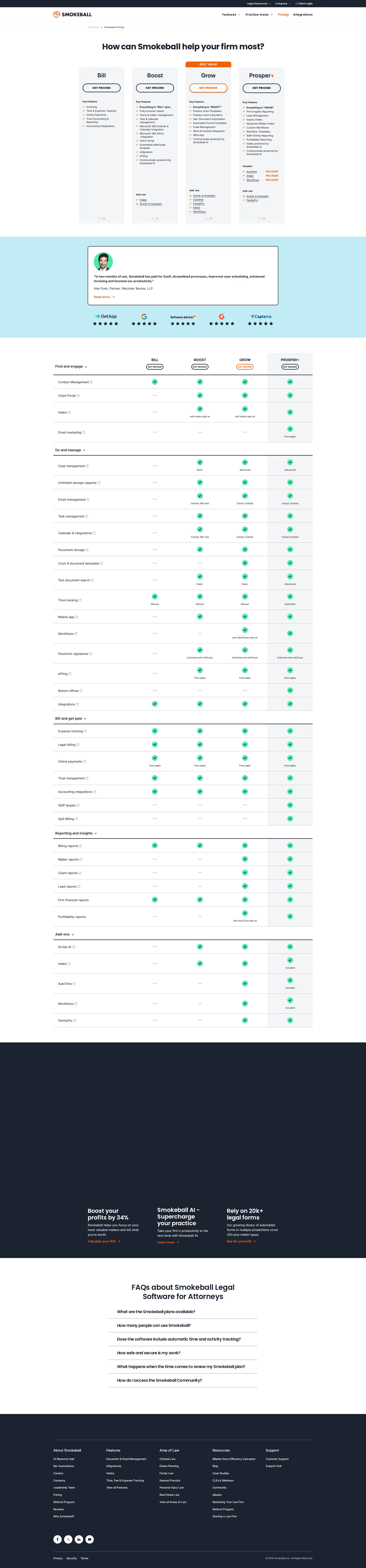 Smokeball pricing page screenshot