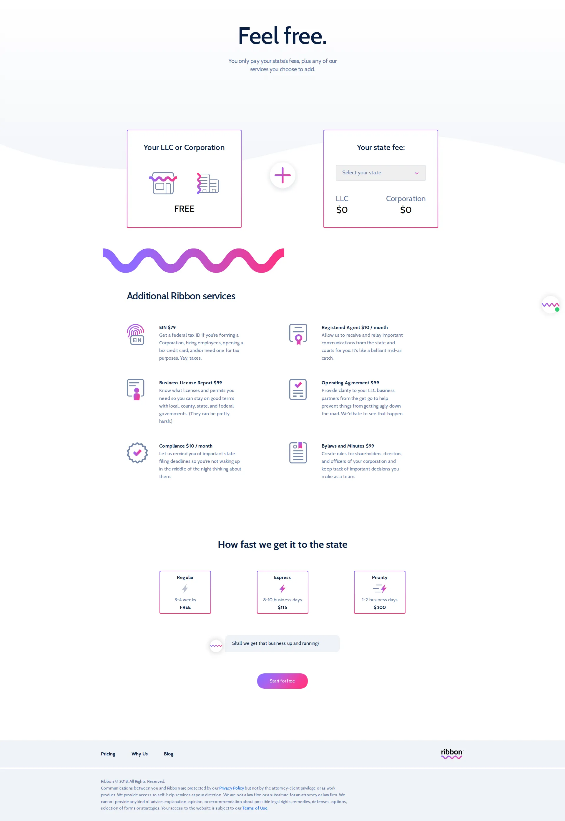 LegalZoom pricing page screenshot