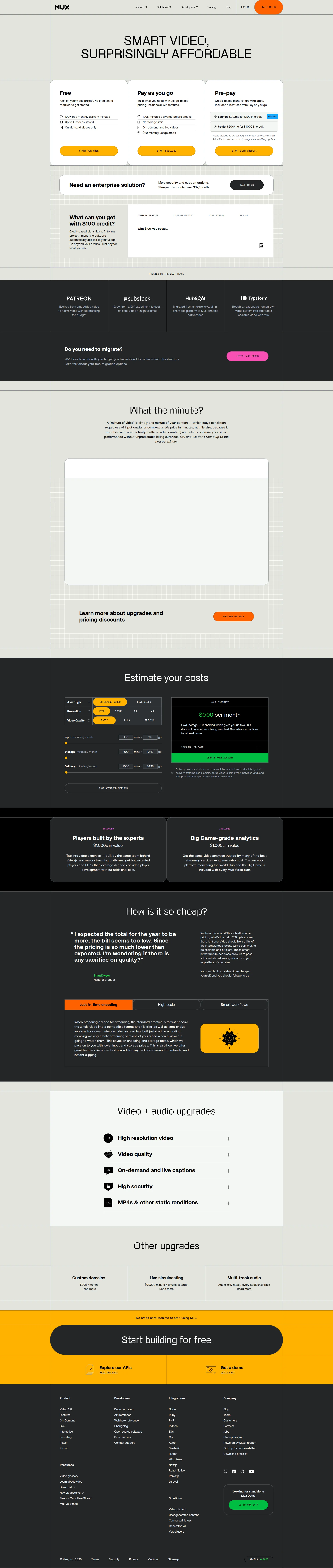 Mux pricing page screenshot