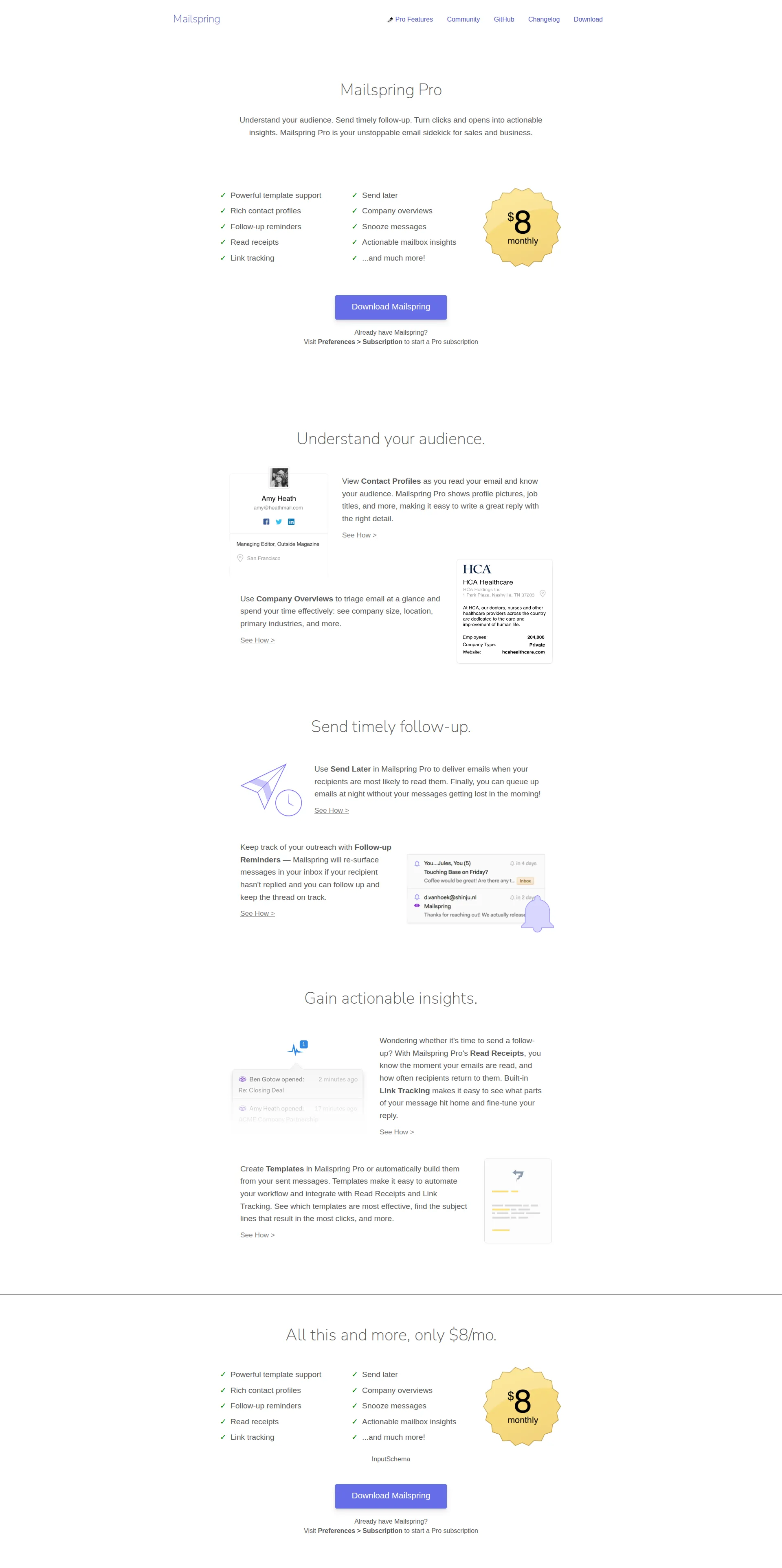 Mailspring pricing page screenshot