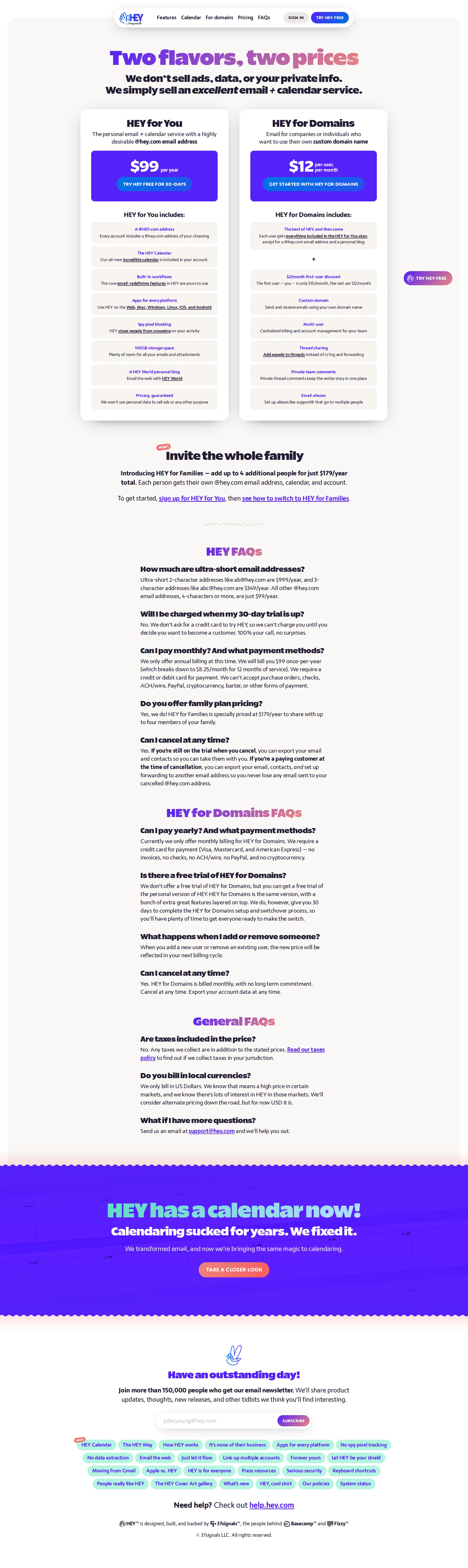 Hey pricing page screenshot