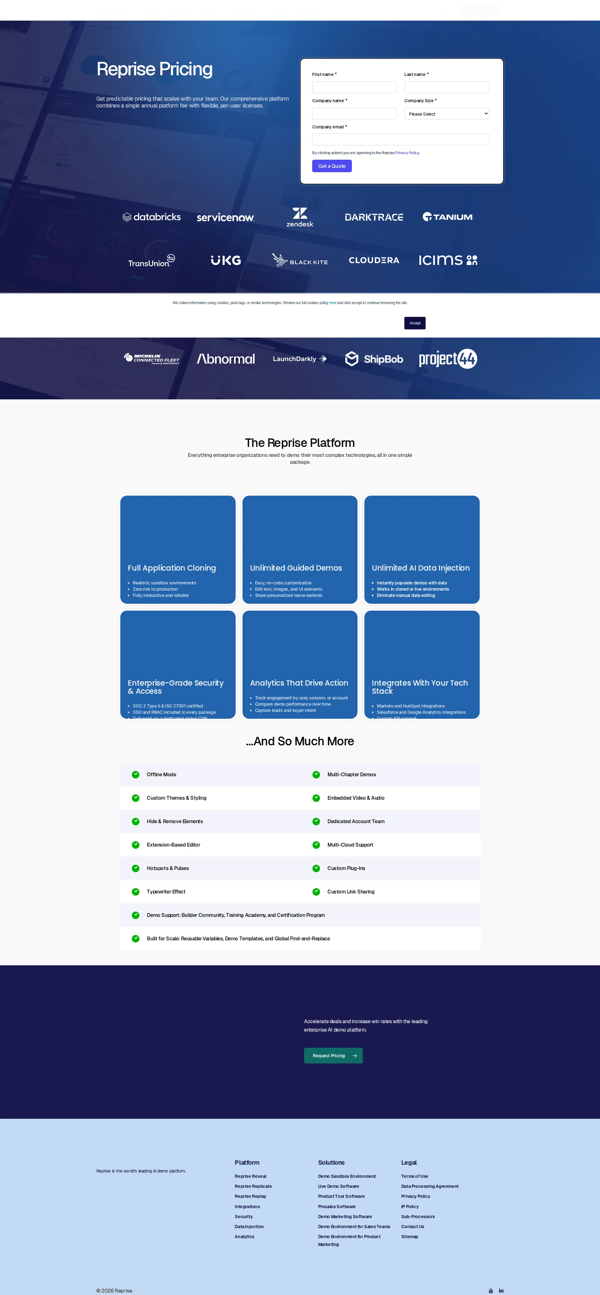 Reprise pricing page screenshot