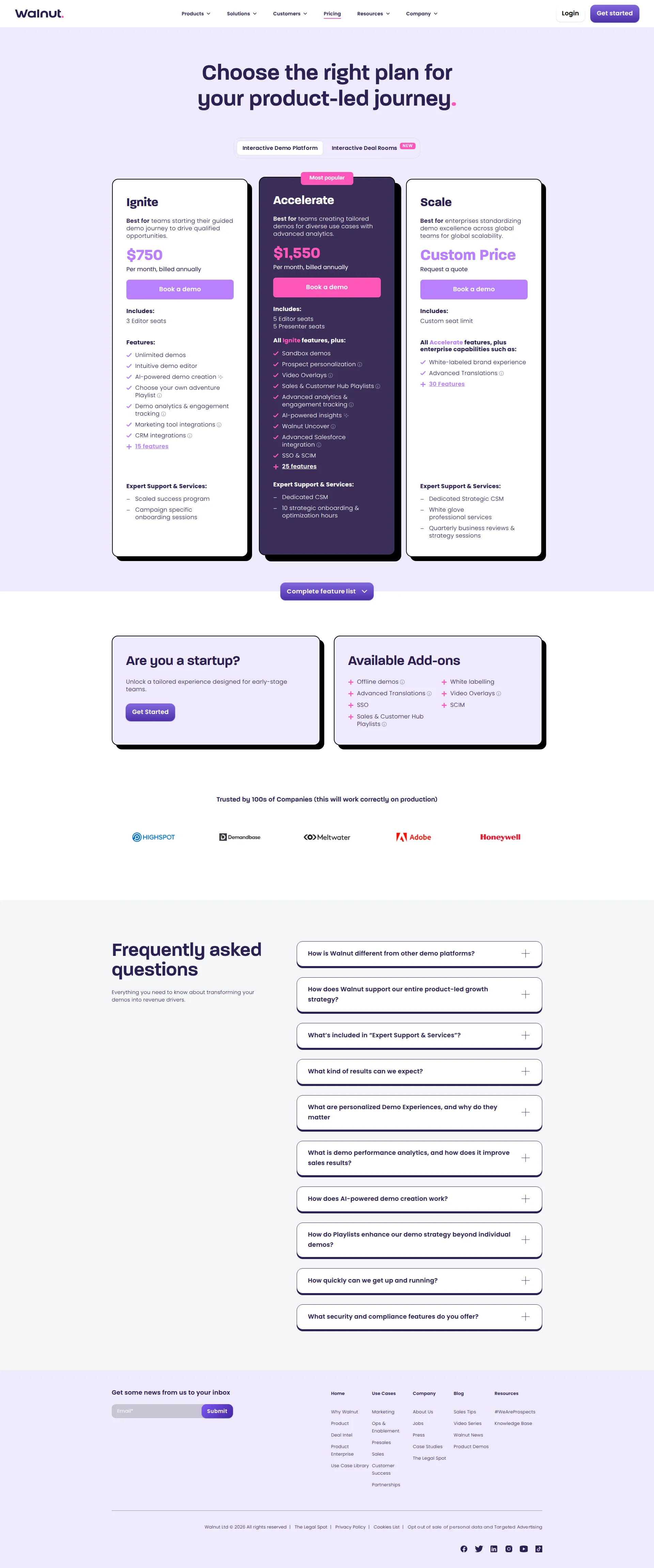 Walnut pricing page screenshot
