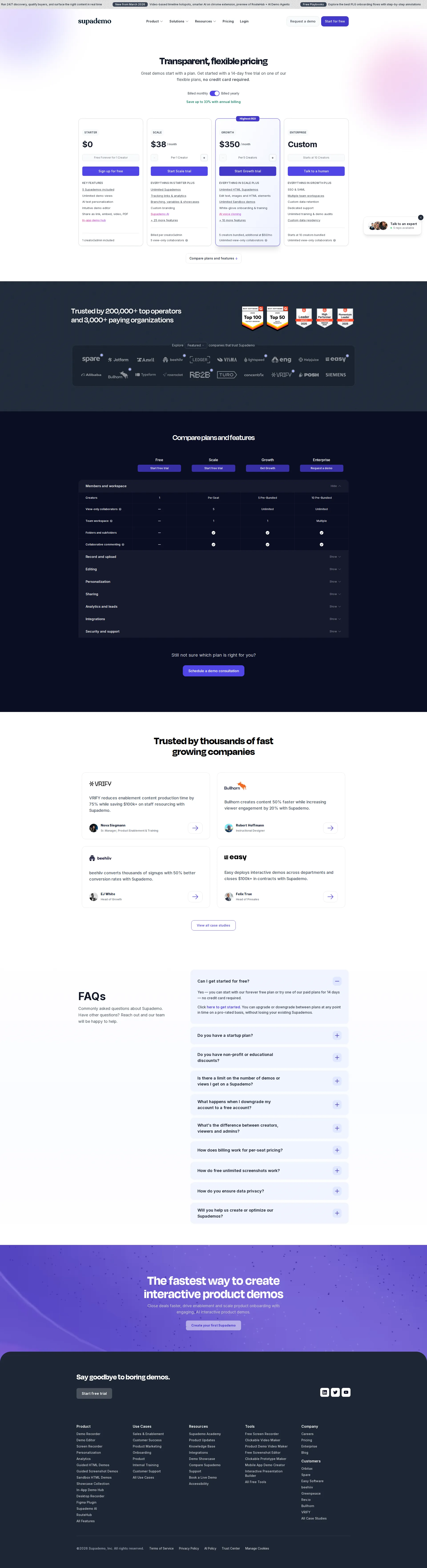 Supademo pricing page screenshot
