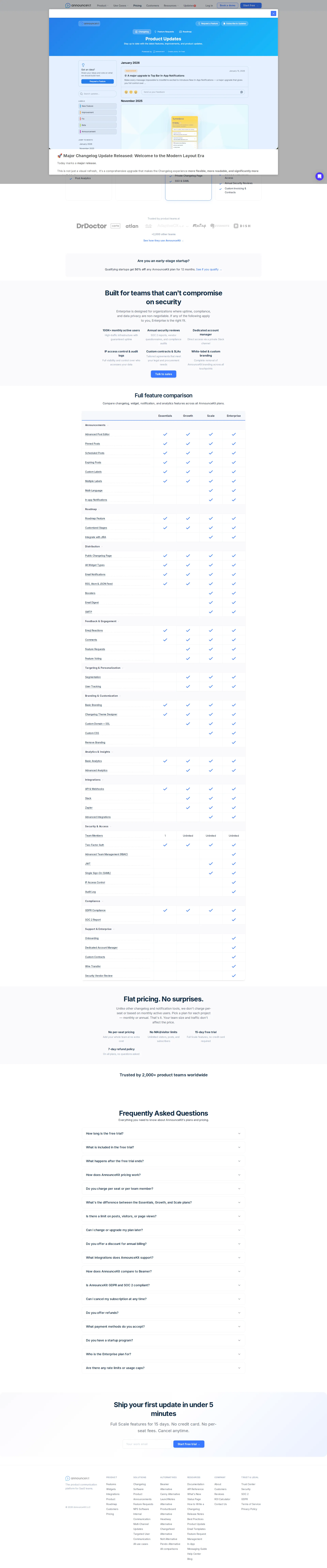 AnnounceKit pricing page screenshot