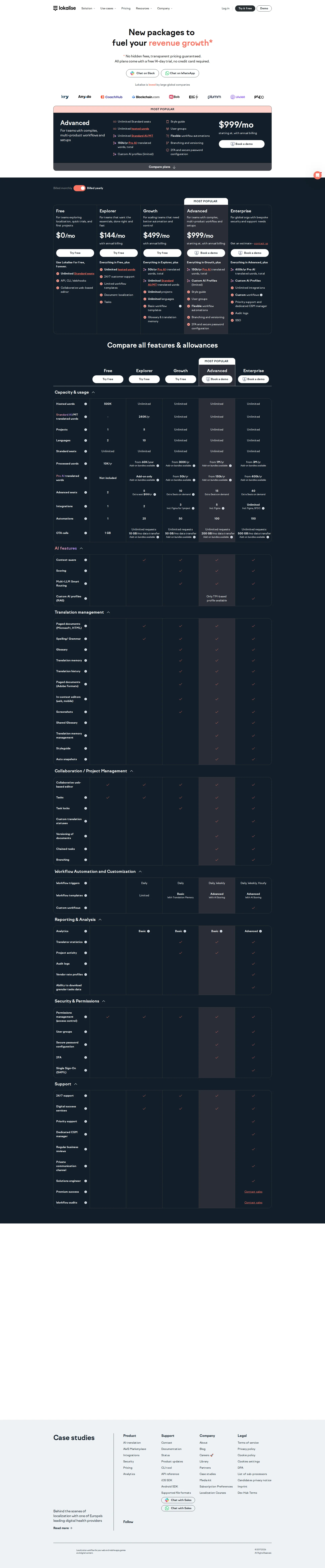 Lokalise pricing page screenshot