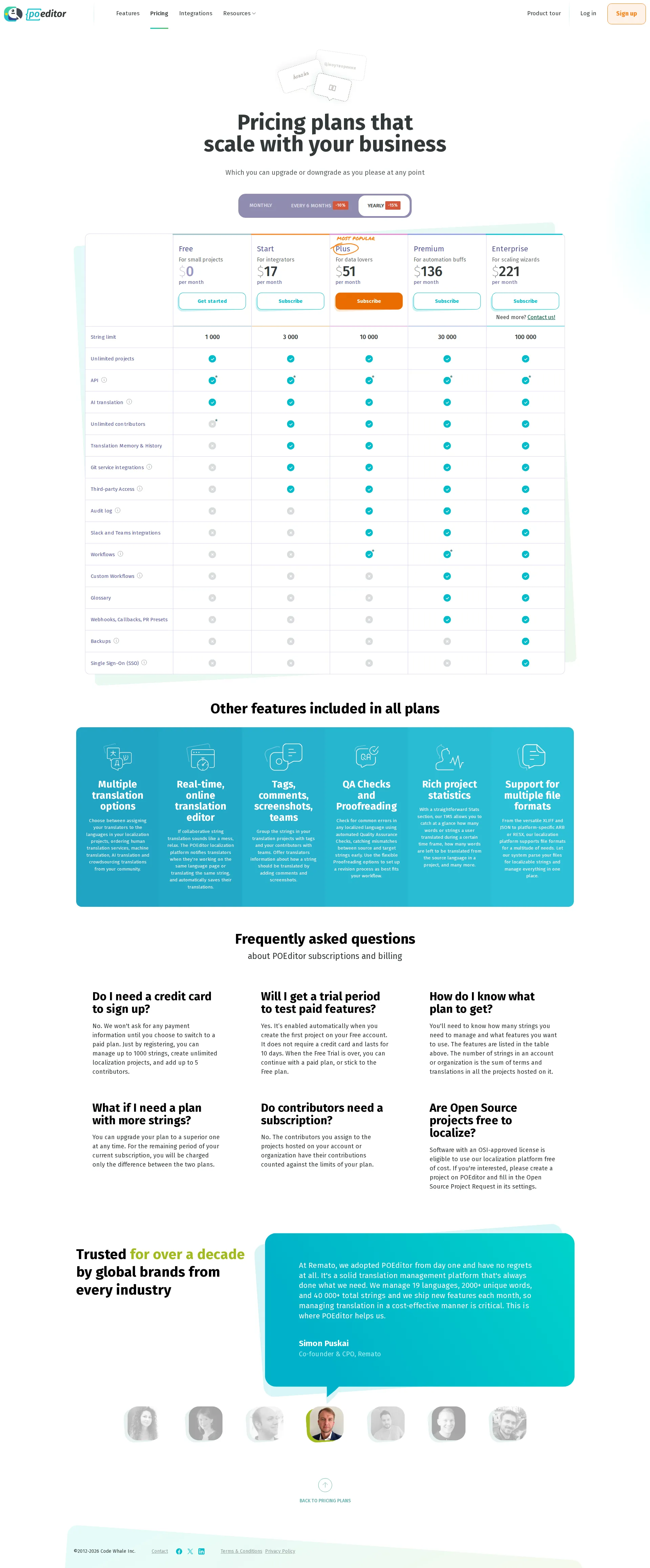 POEditor pricing page screenshot