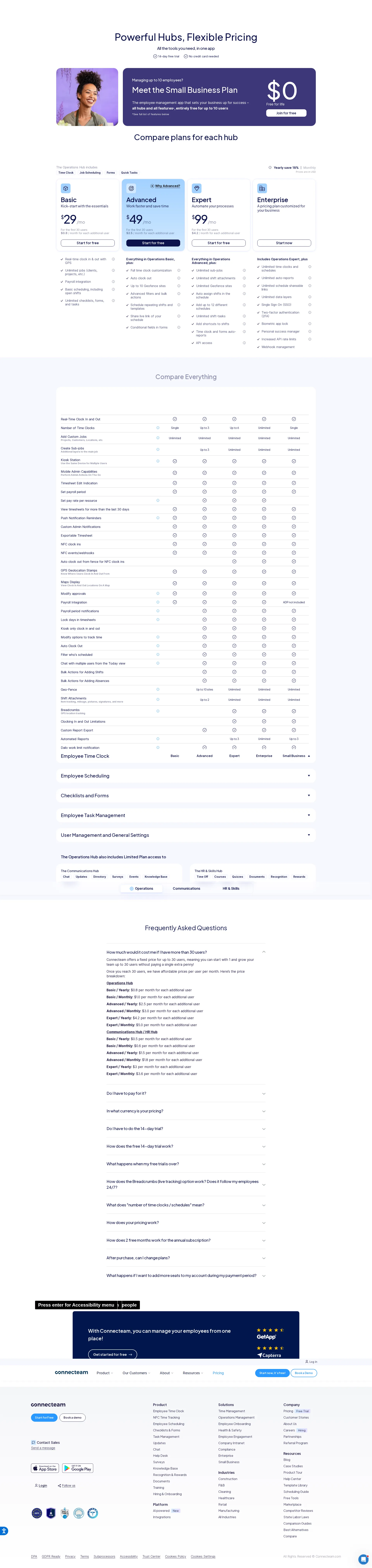 Connecteam pricing page screenshot
