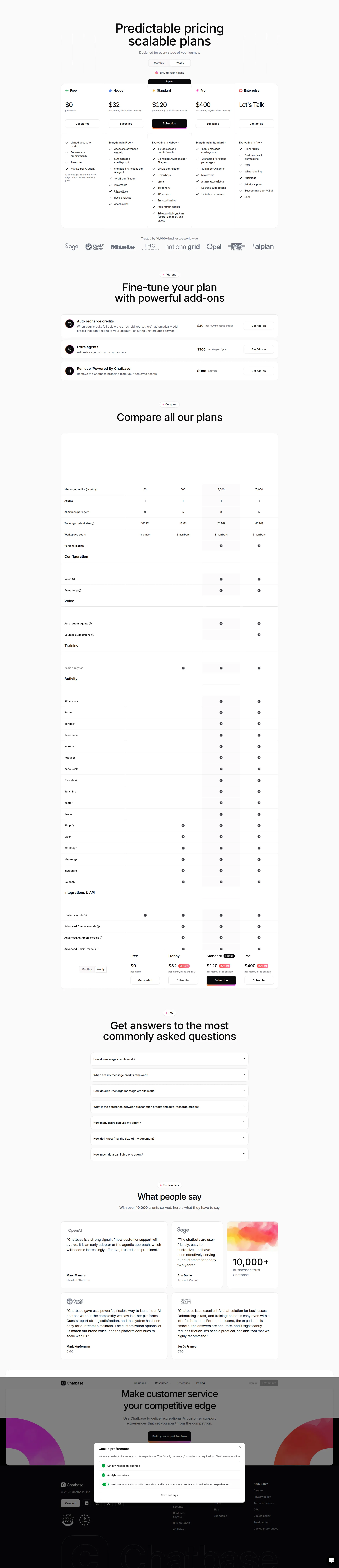 Chatbase pricing page screenshot