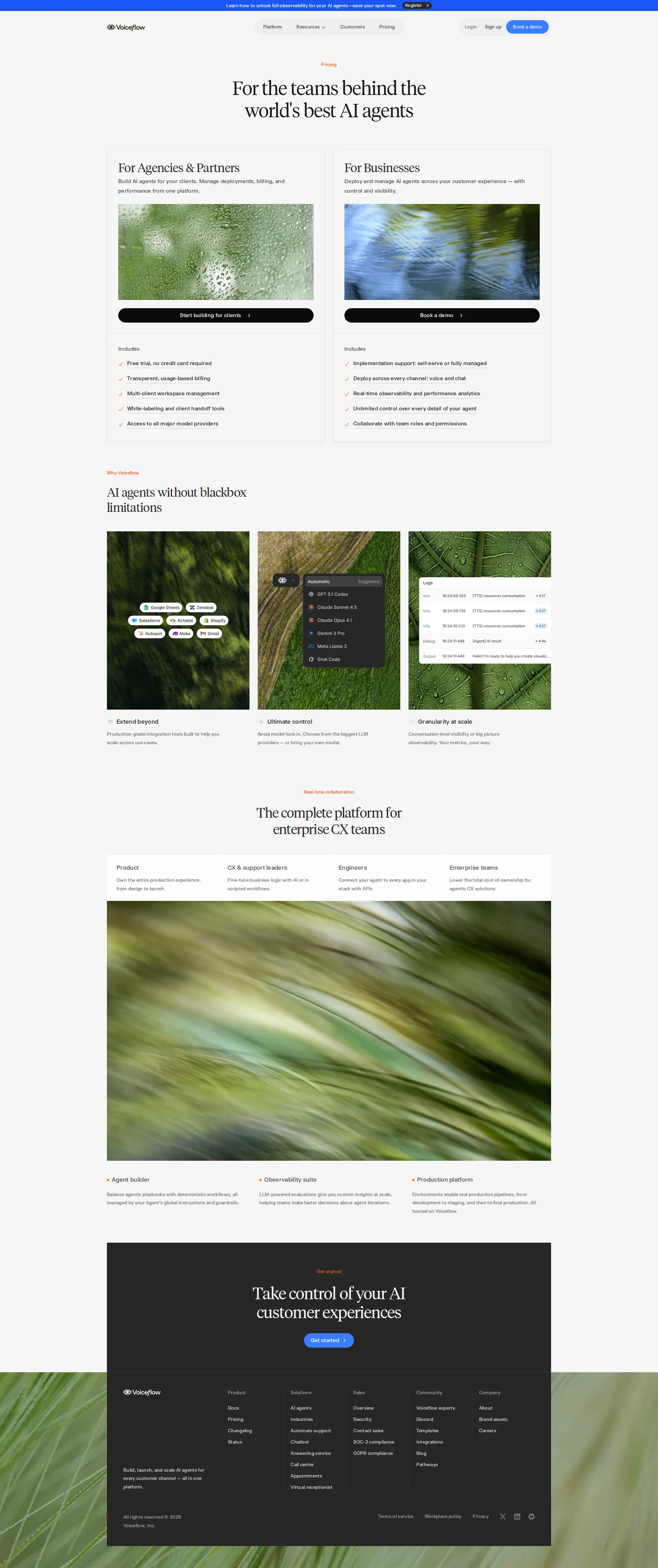 Voiceflow pricing page screenshot
