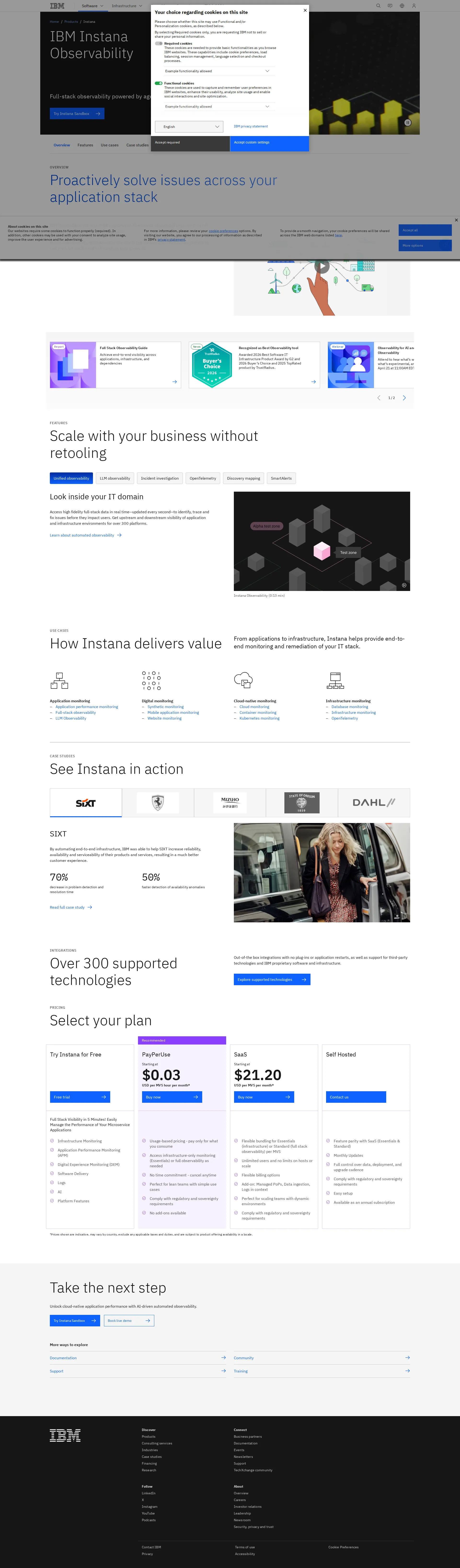 Instana pricing page screenshot