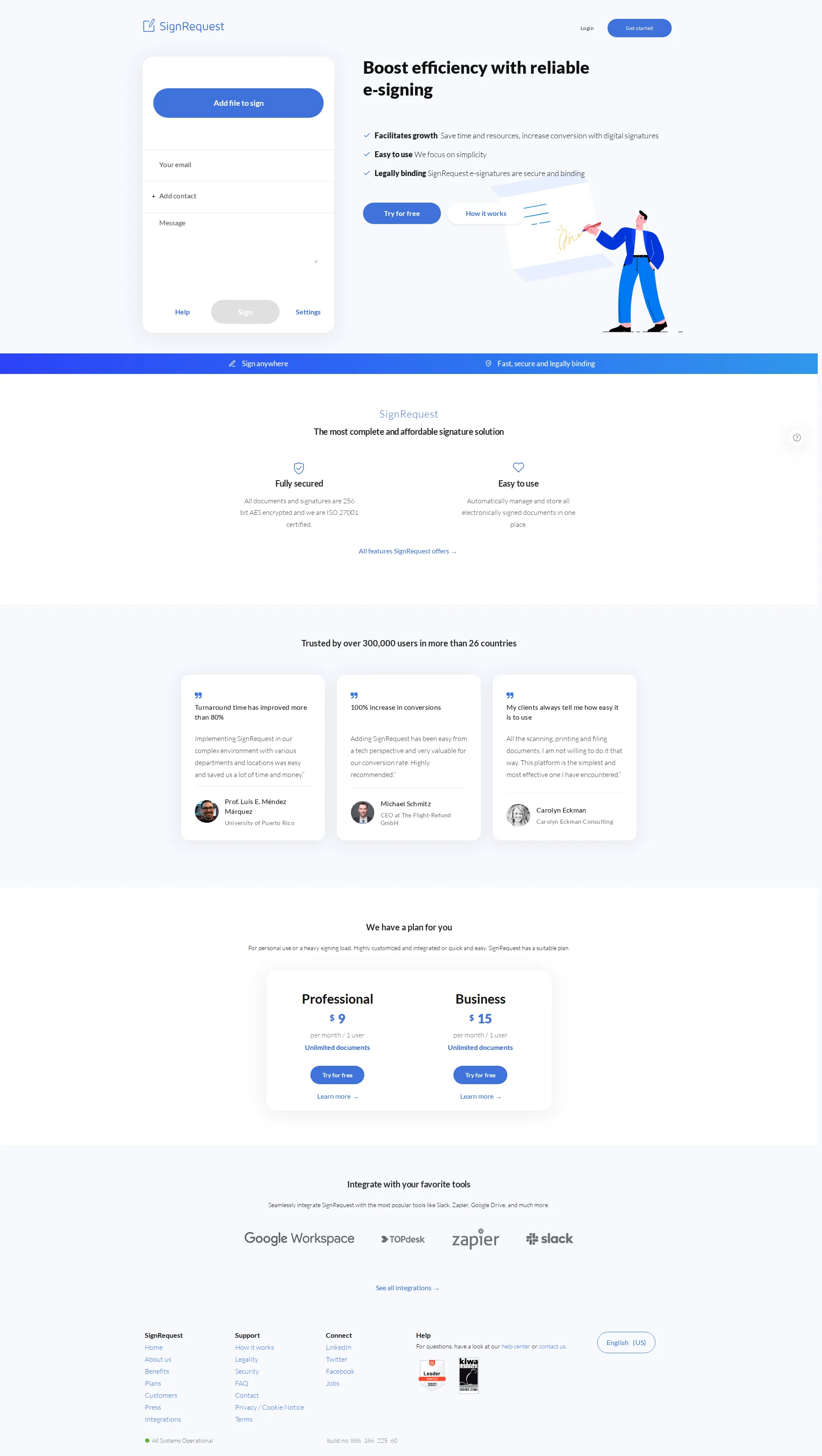 SignRequest pricing page screenshot