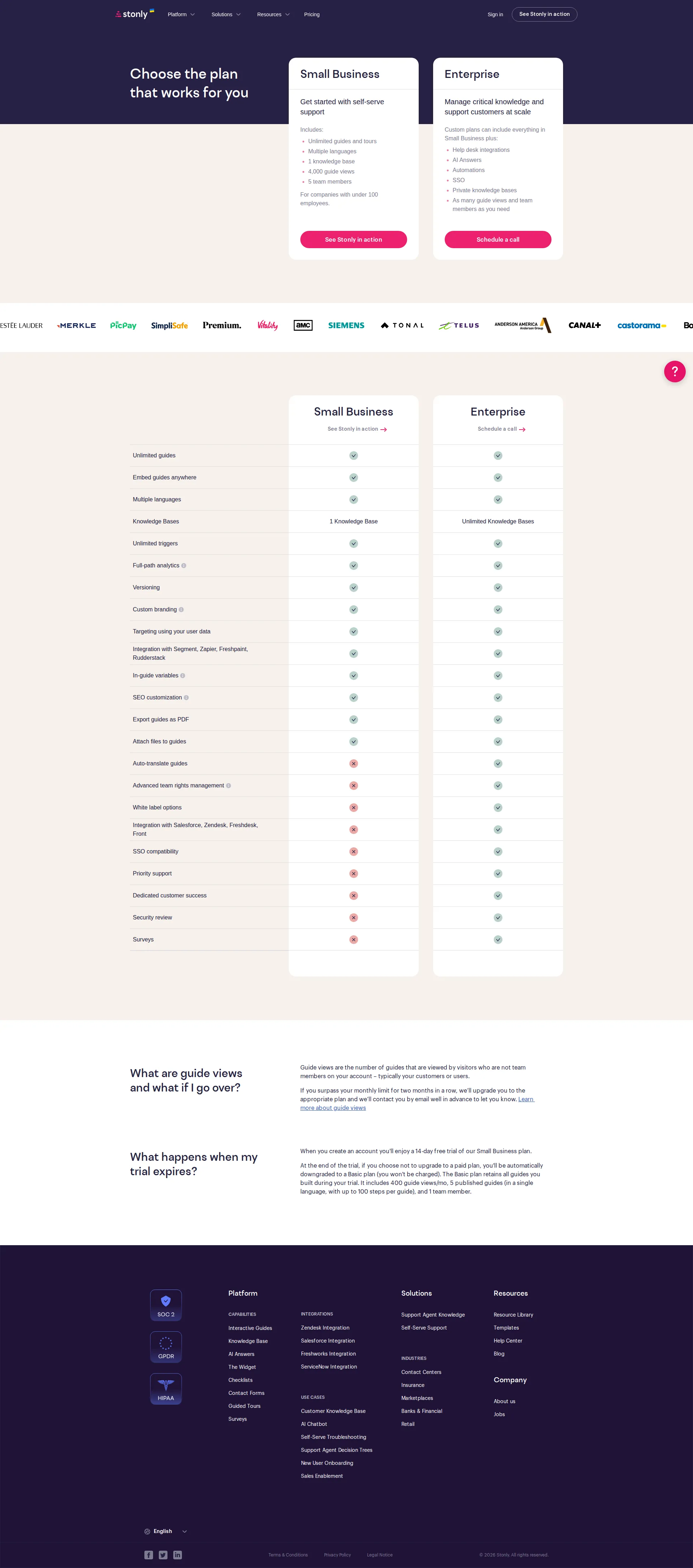 Stonly pricing page screenshot