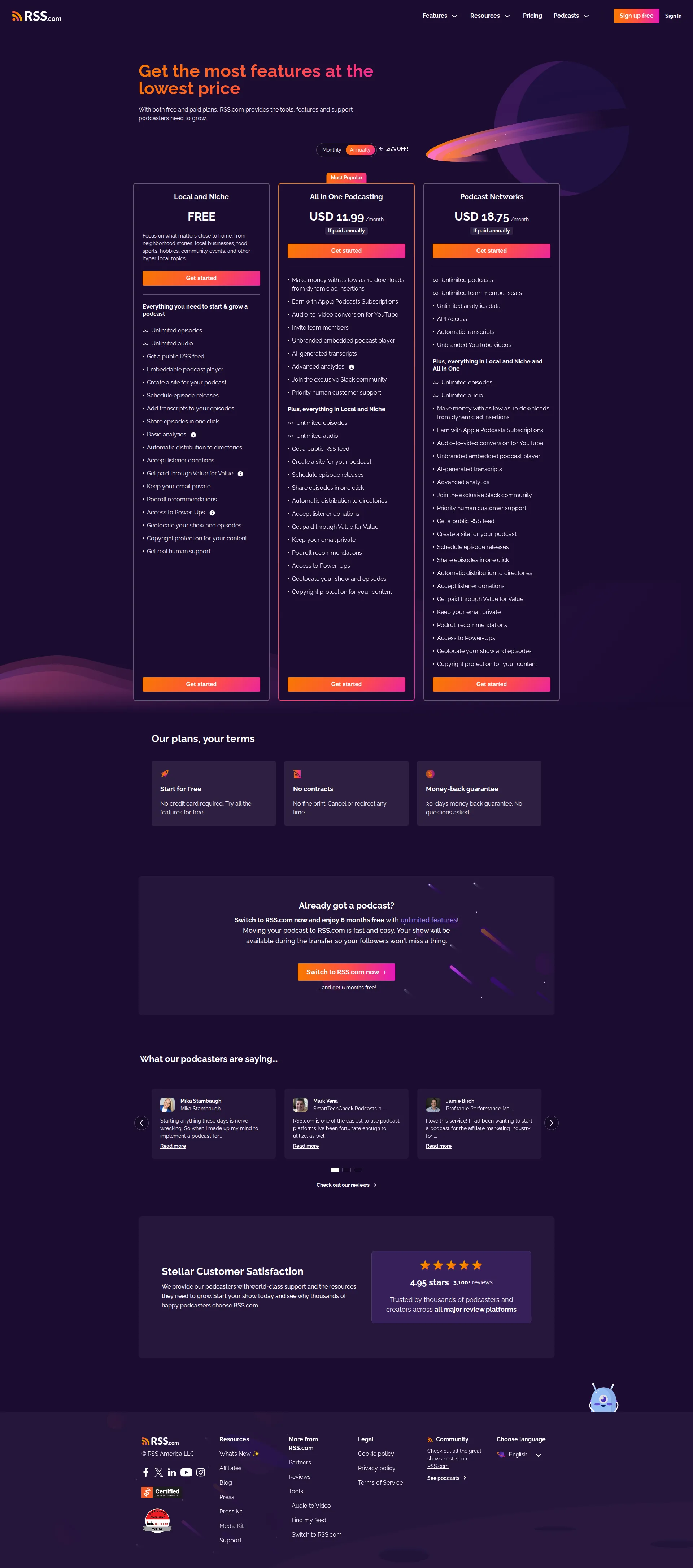 RSS.com pricing page screenshot