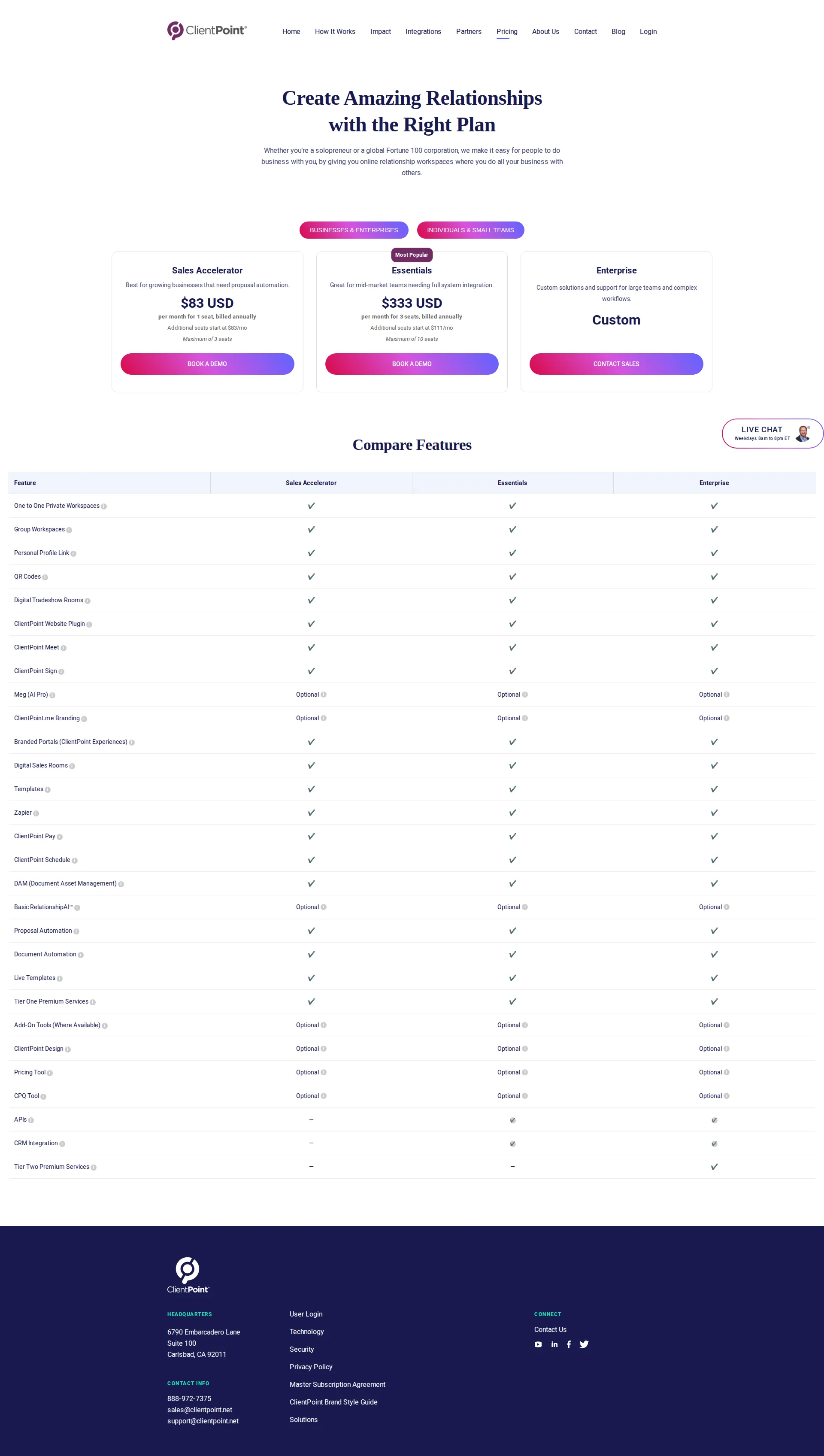ClientPoint pricing page screenshot