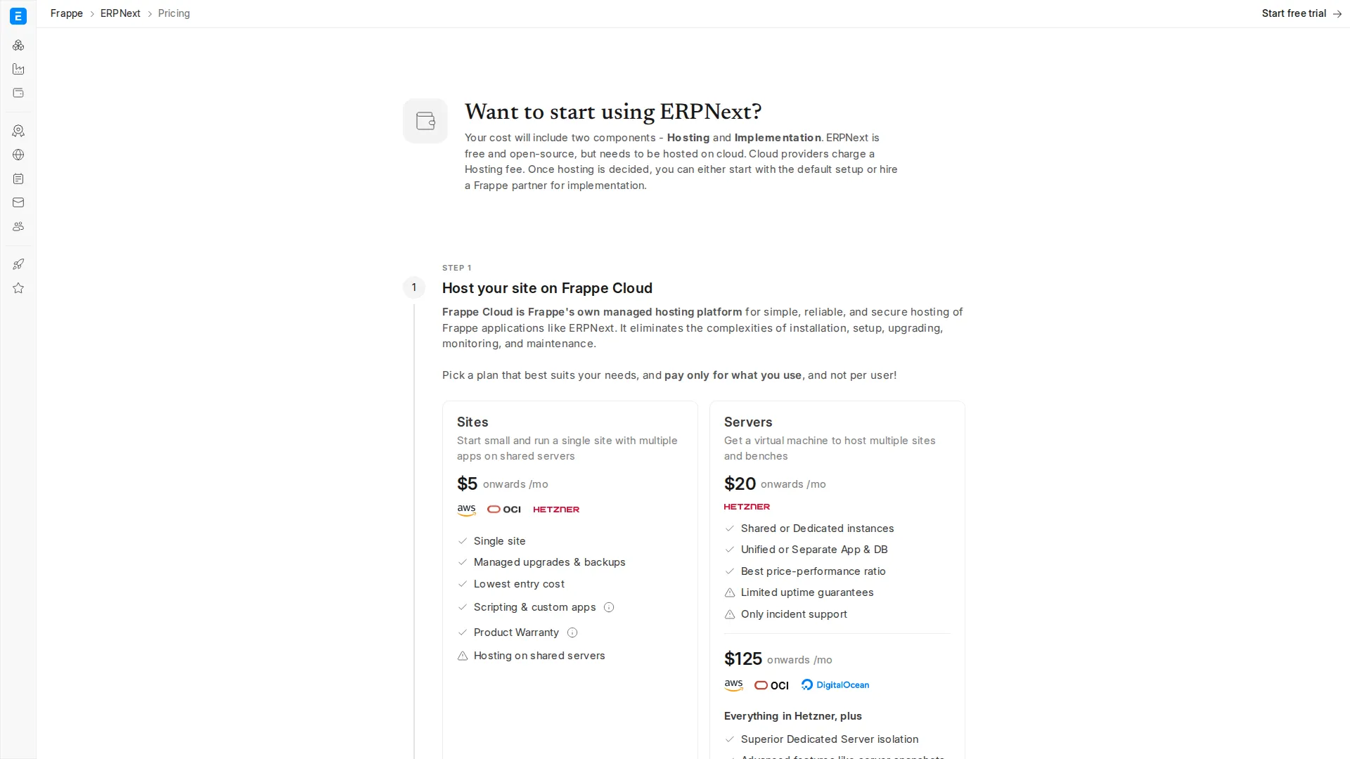 ERPNext pricing page screenshot