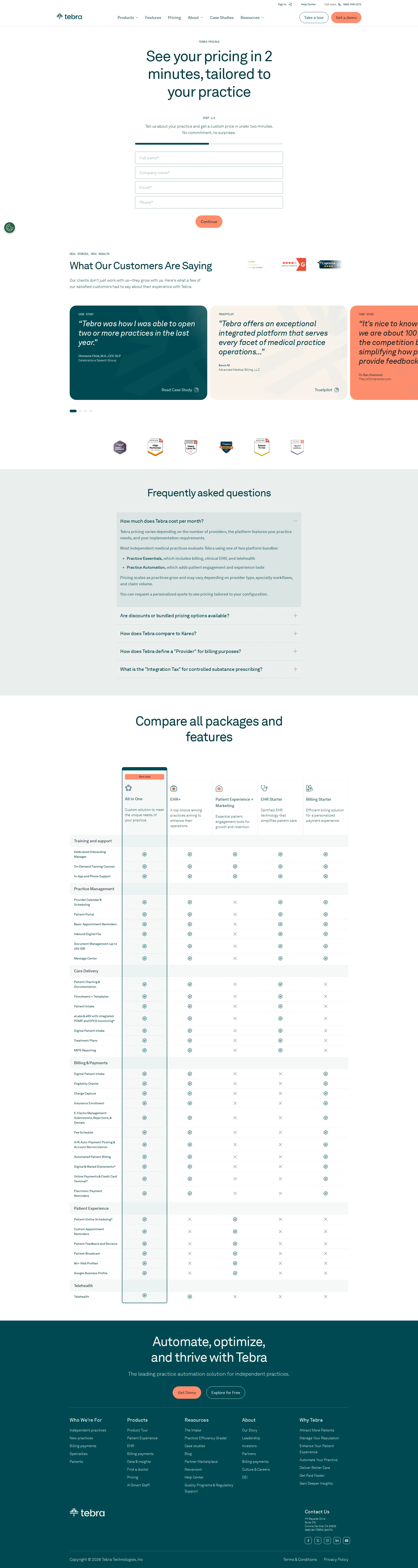 Kareo pricing page screenshot