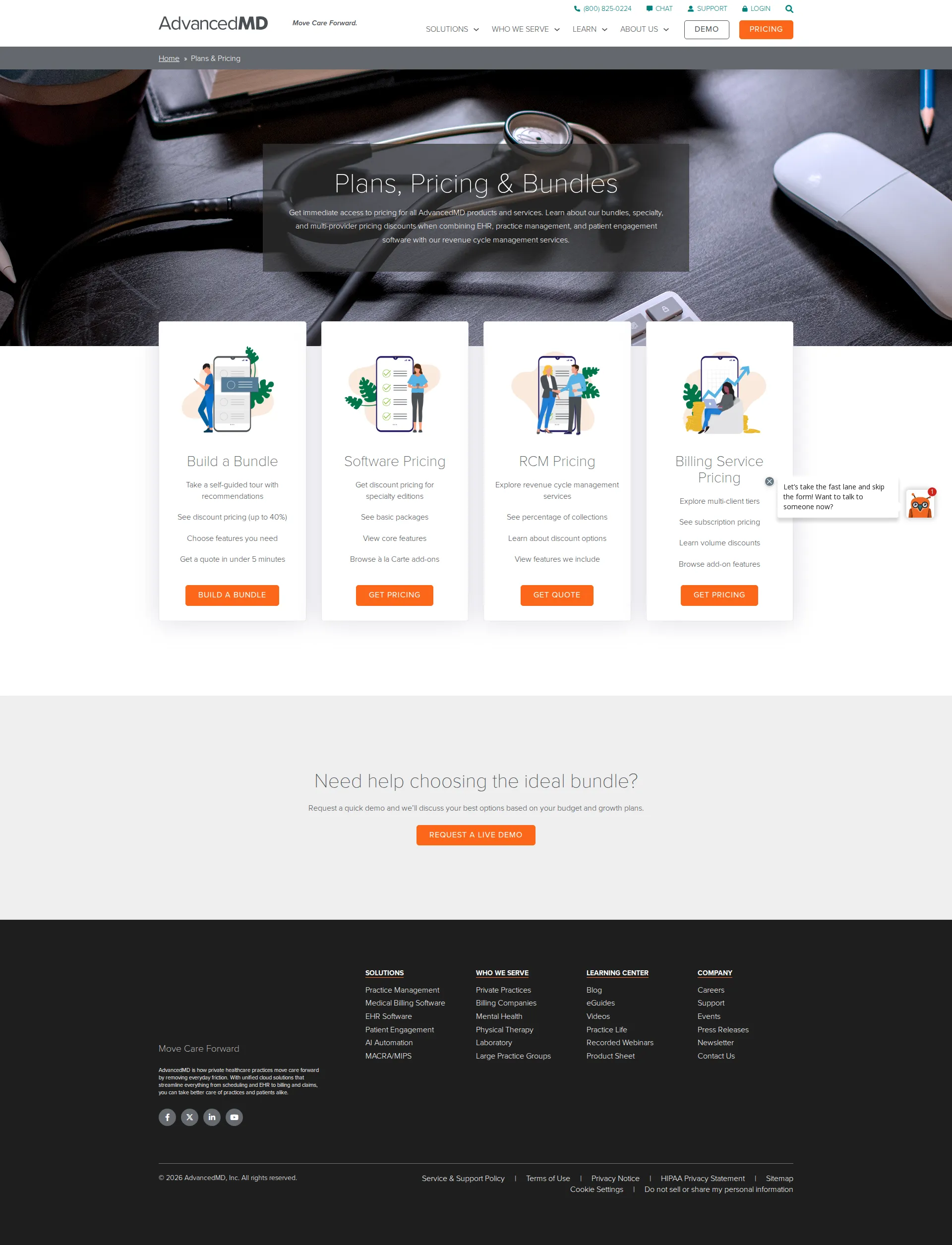 AdvancedMD pricing page screenshot