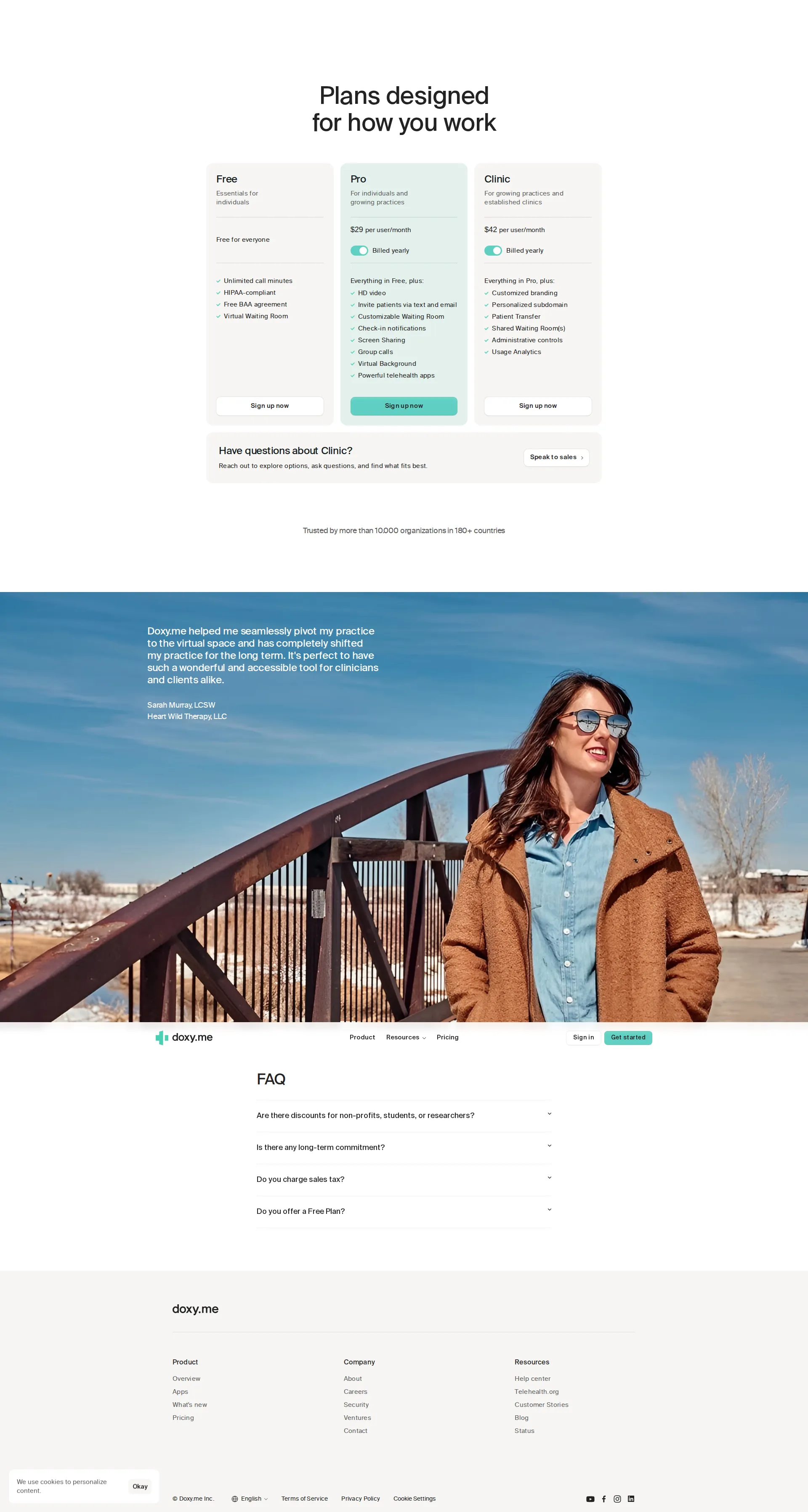Doxy.me pricing page screenshot