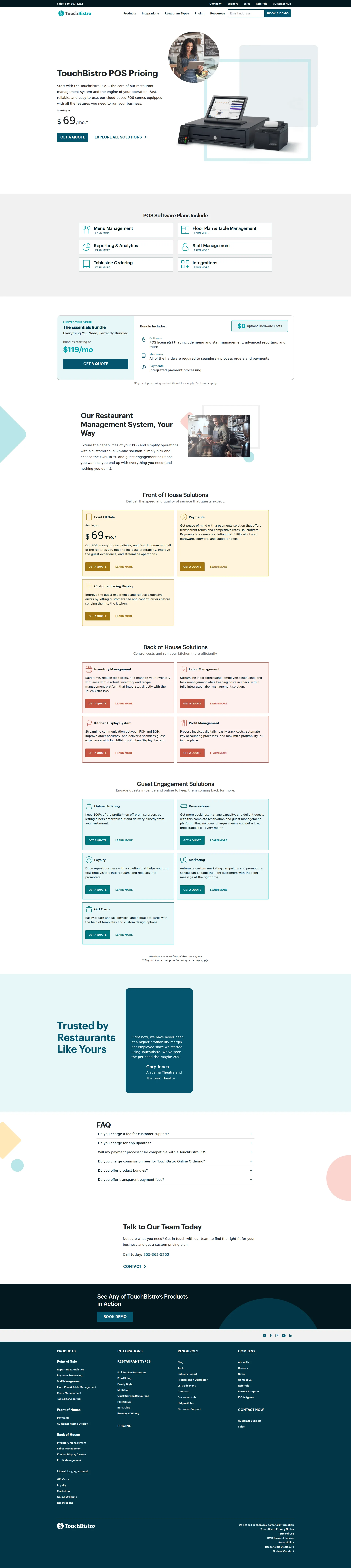 TouchBistro pricing page screenshot