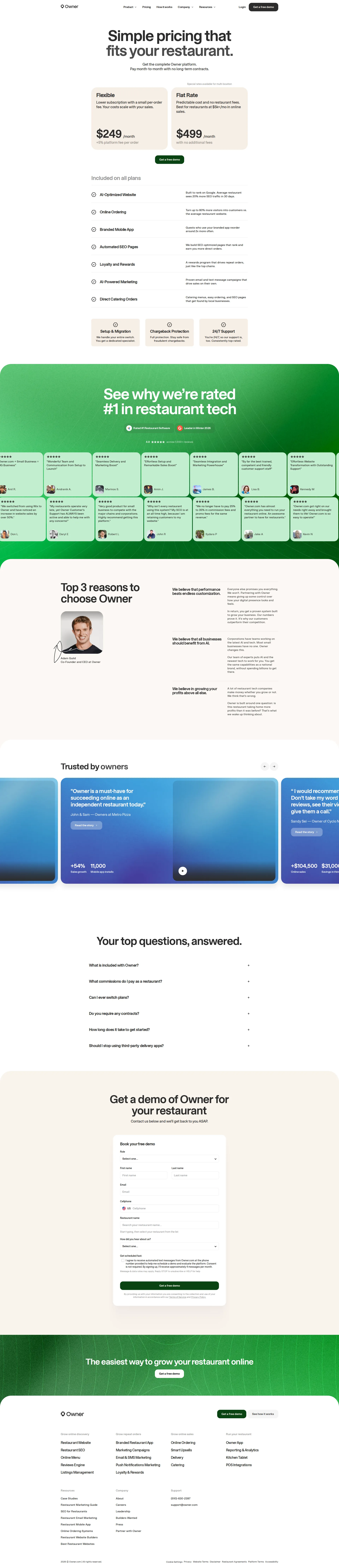 Owner.com pricing page screenshot
