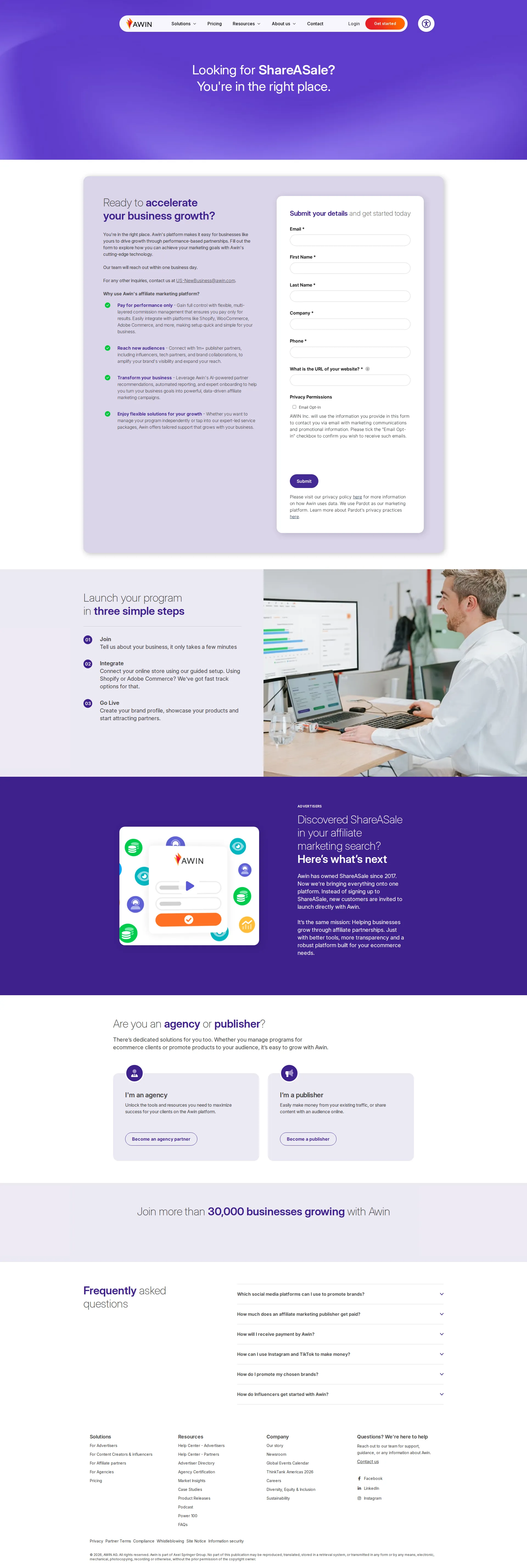 ShareASale pricing page screenshot