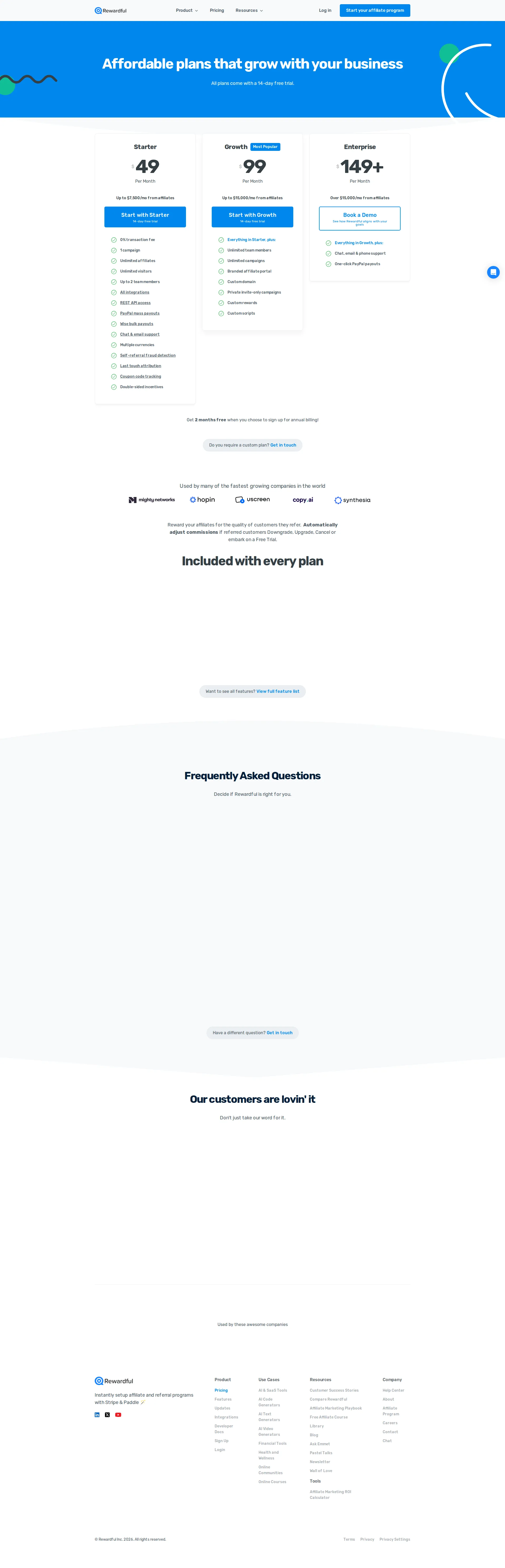 Rewardful pricing page screenshot