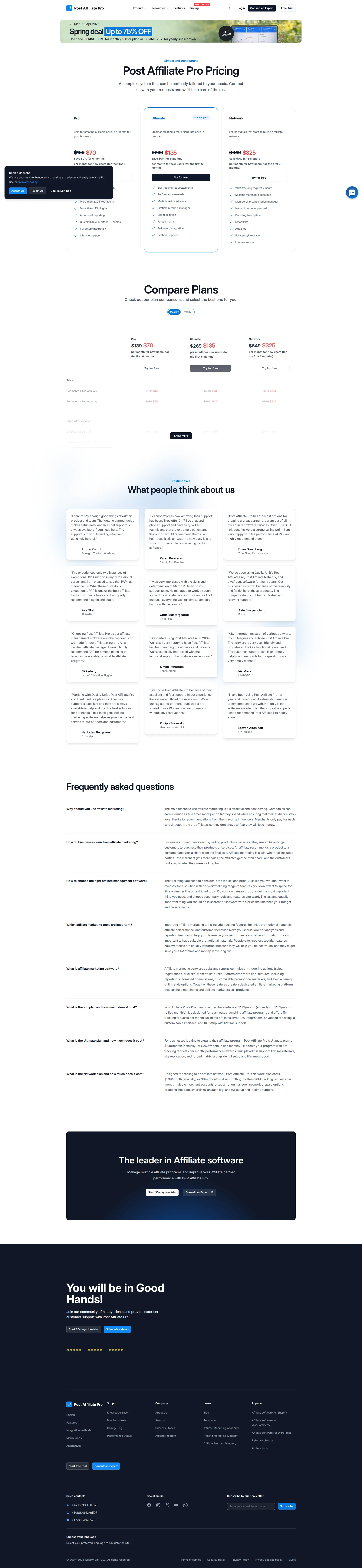 Post Affiliate Pro pricing page screenshot