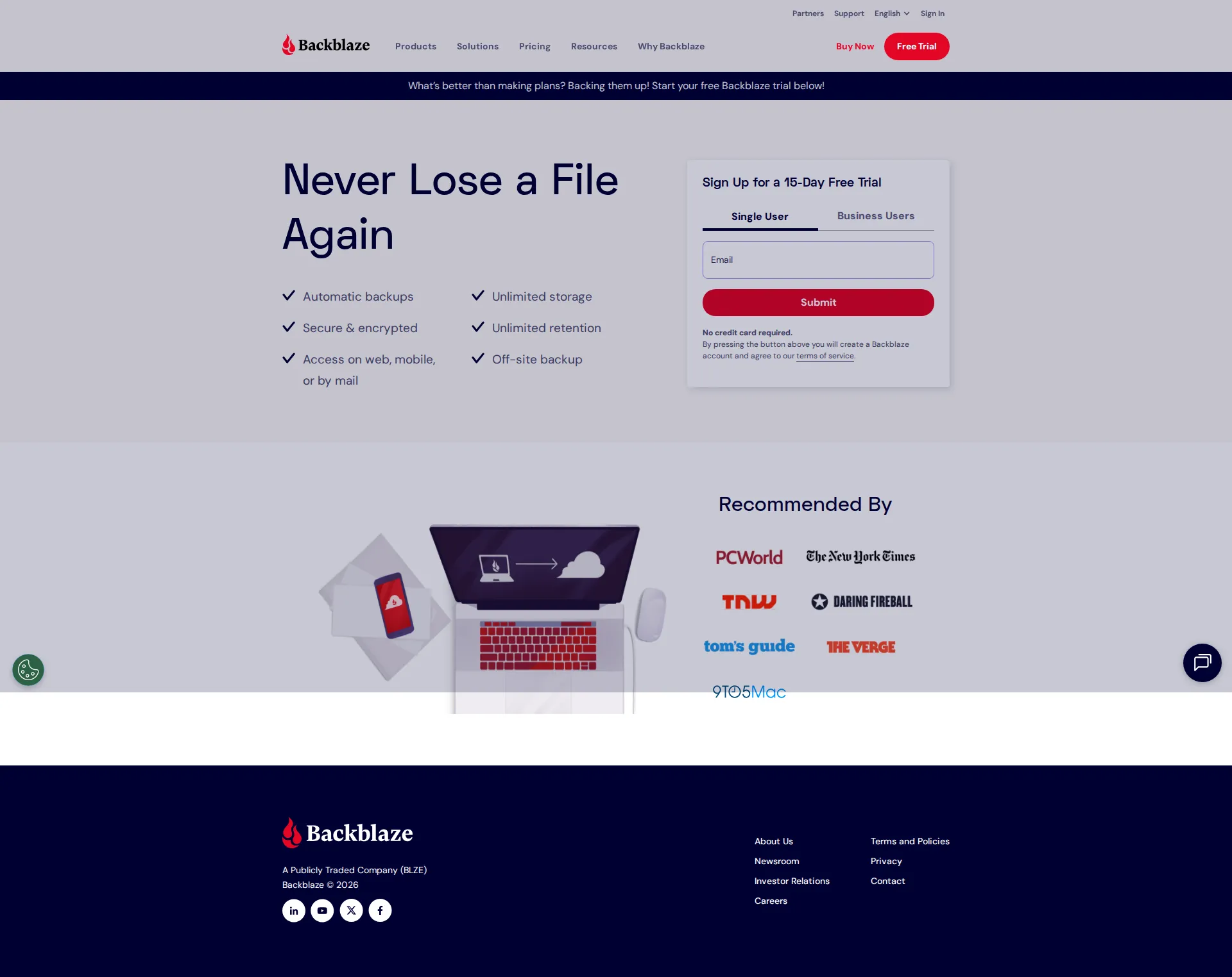 Backblaze pricing page screenshot