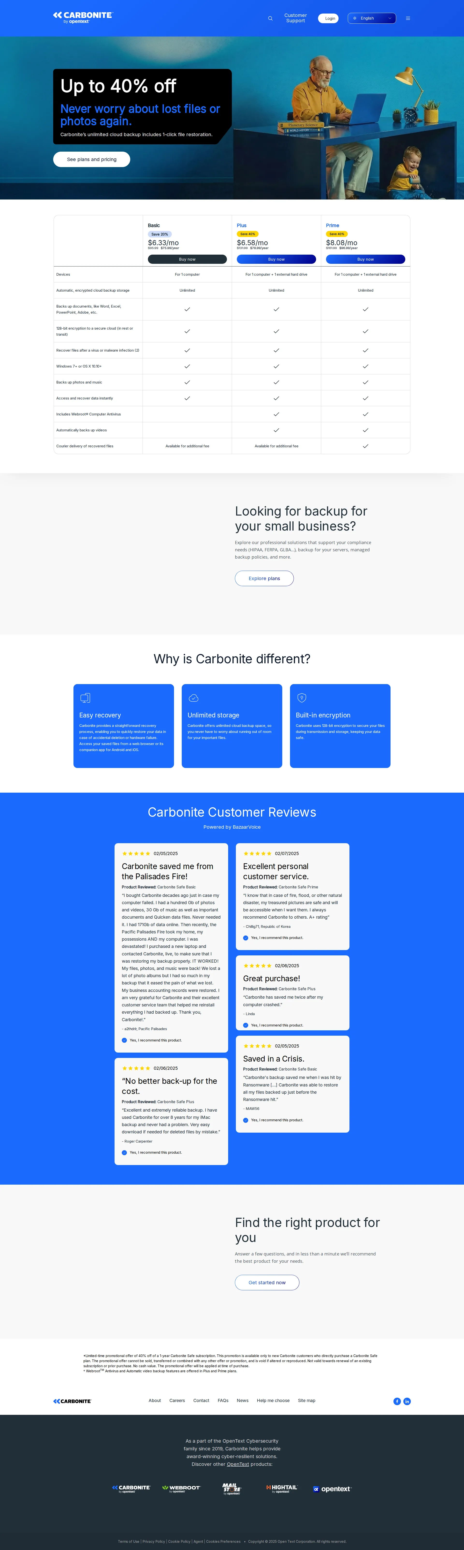 Carbonite pricing page screenshot