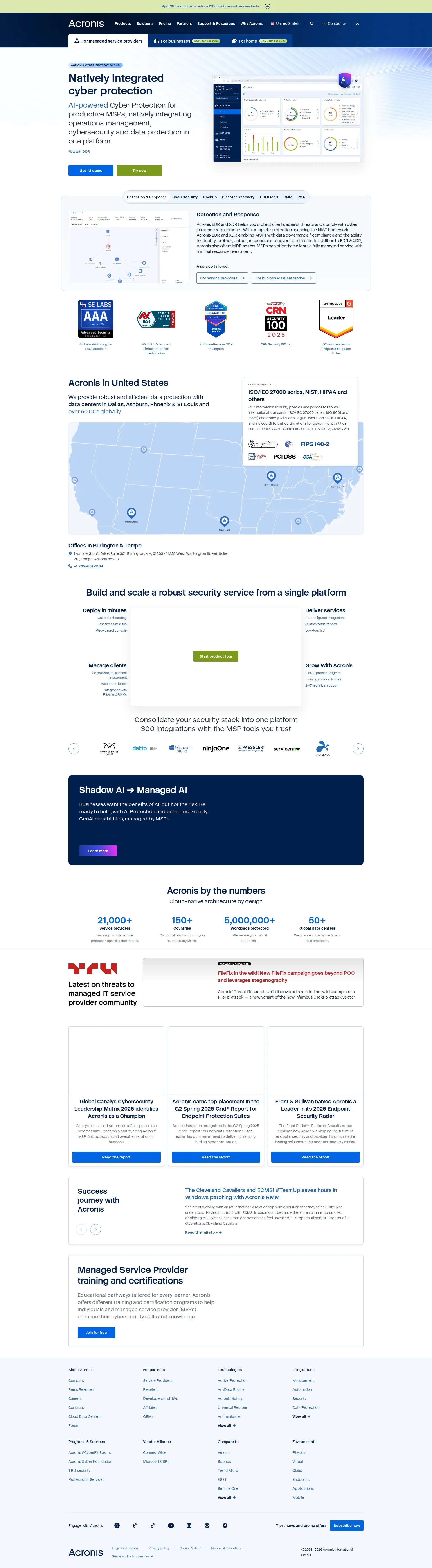 Acronis pricing page screenshot
