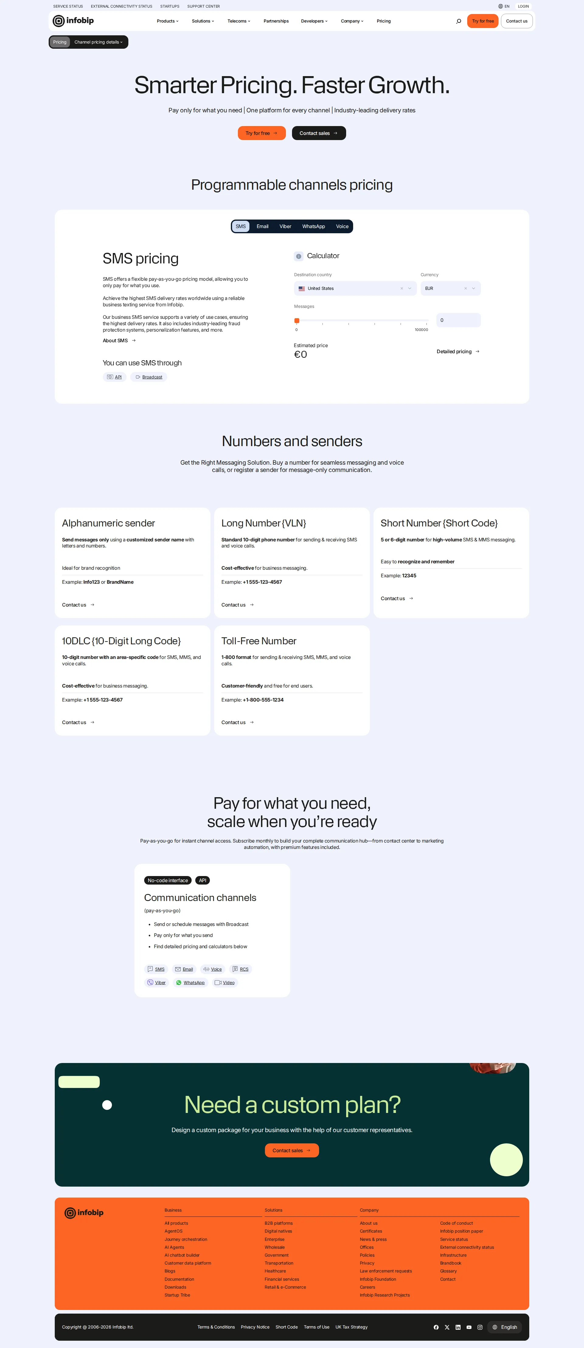 Infobip pricing page screenshot