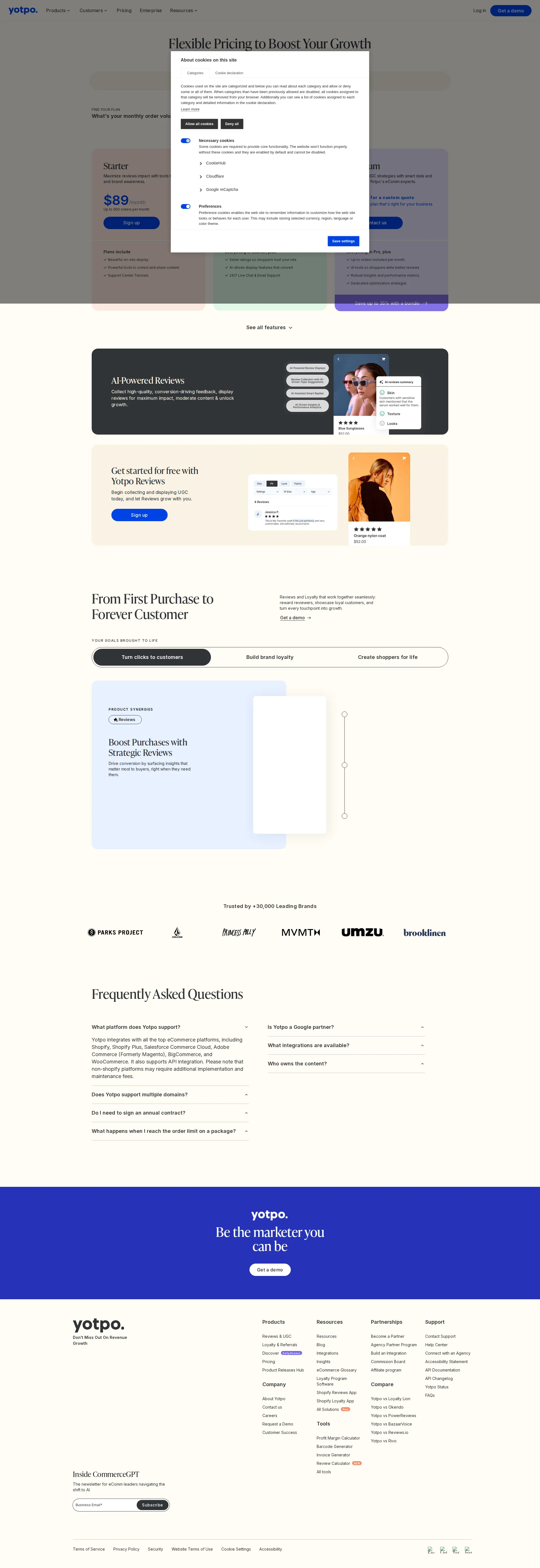 Yotpo pricing page screenshot