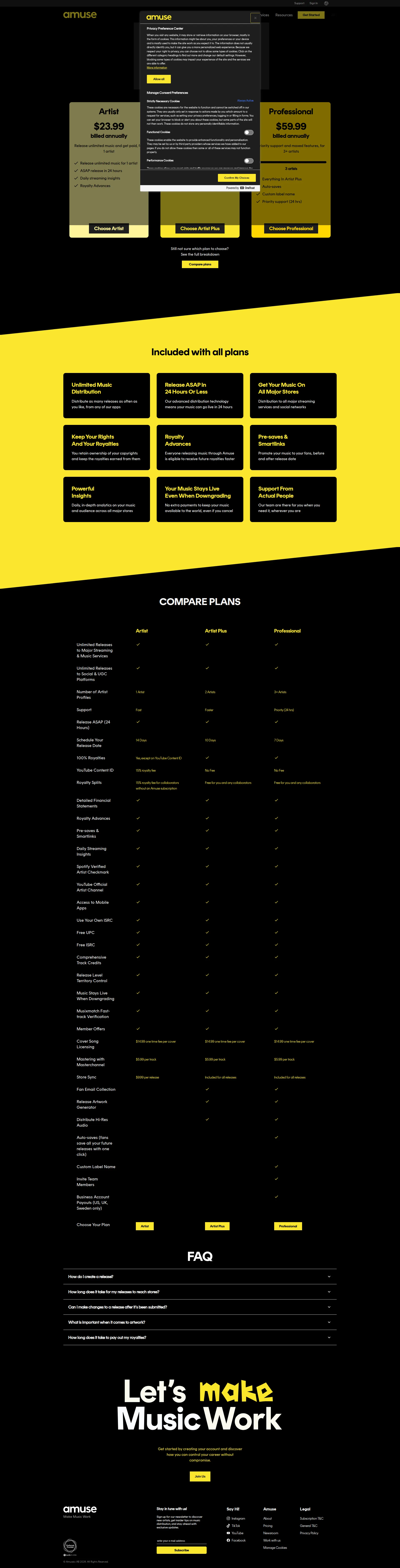 Amuse pricing page screenshot