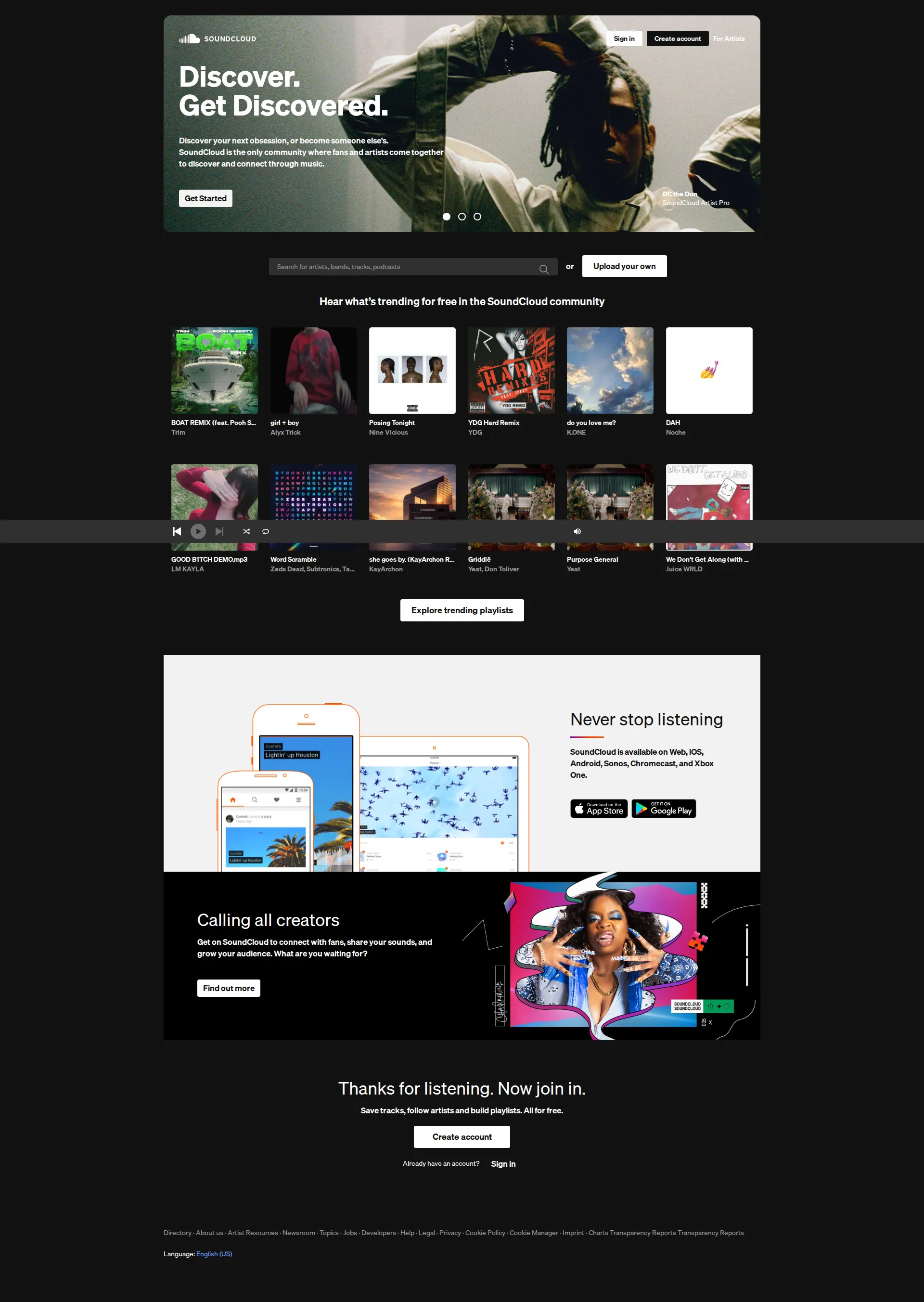SoundCloud Pro pricing page screenshot