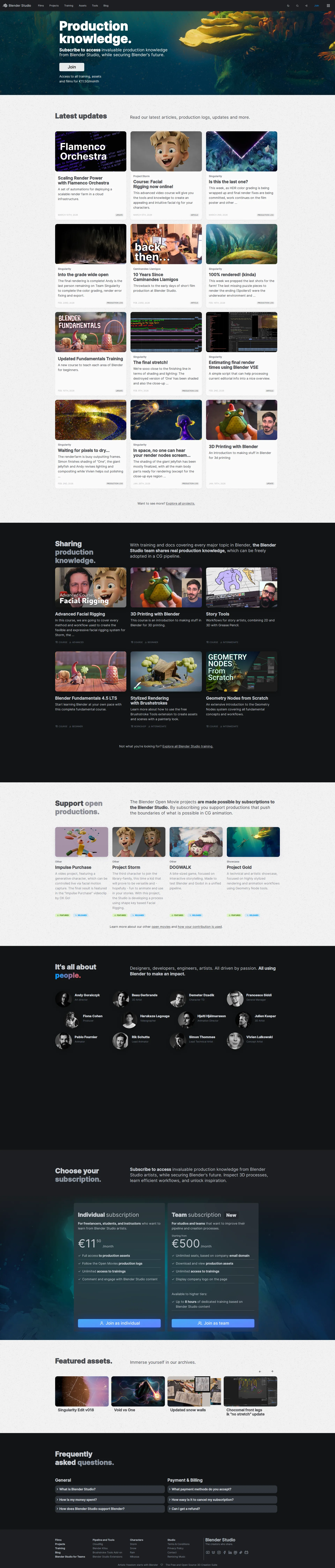 Blender Cloud pricing page screenshot