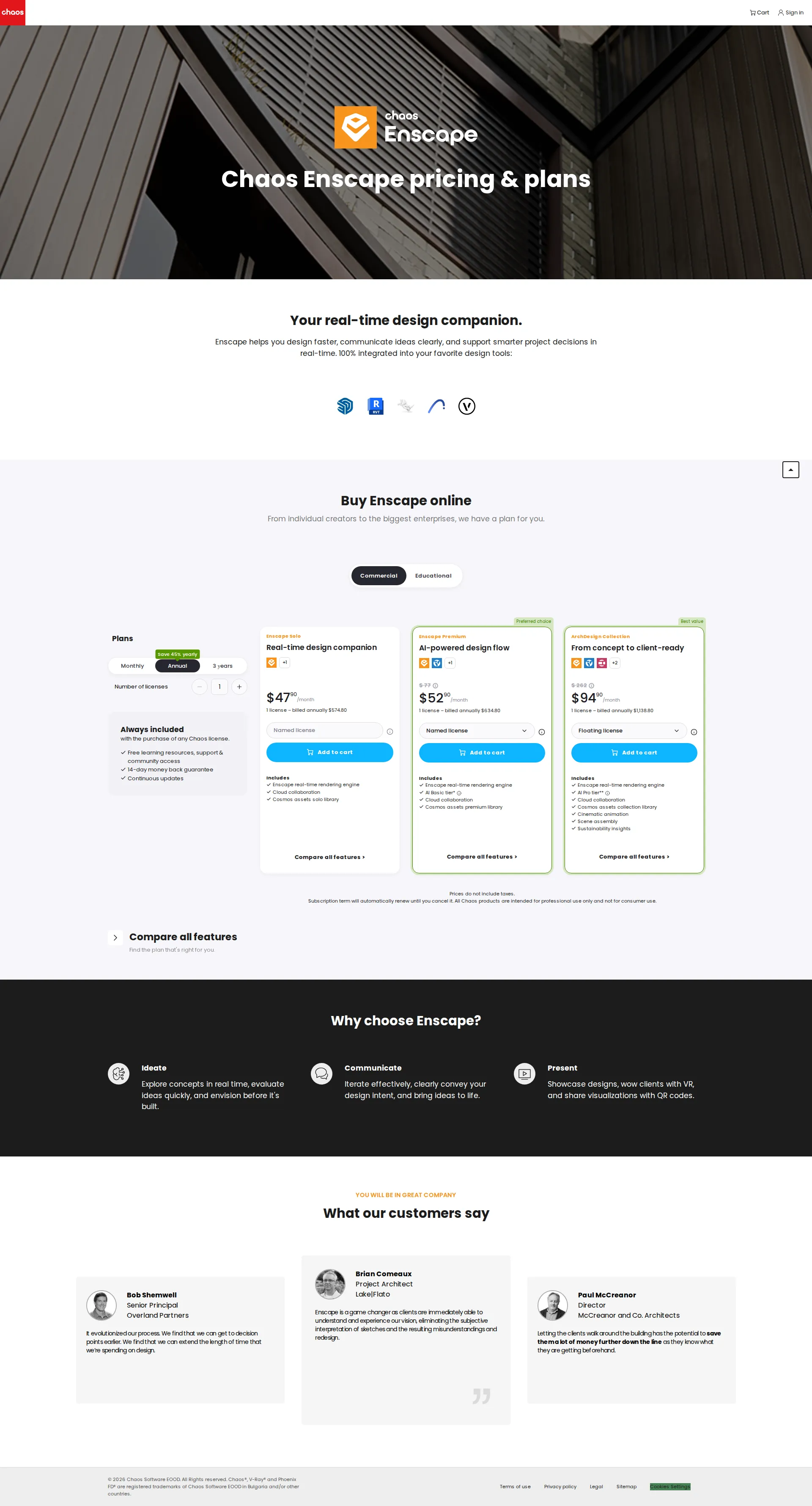 Enscape pricing page screenshot