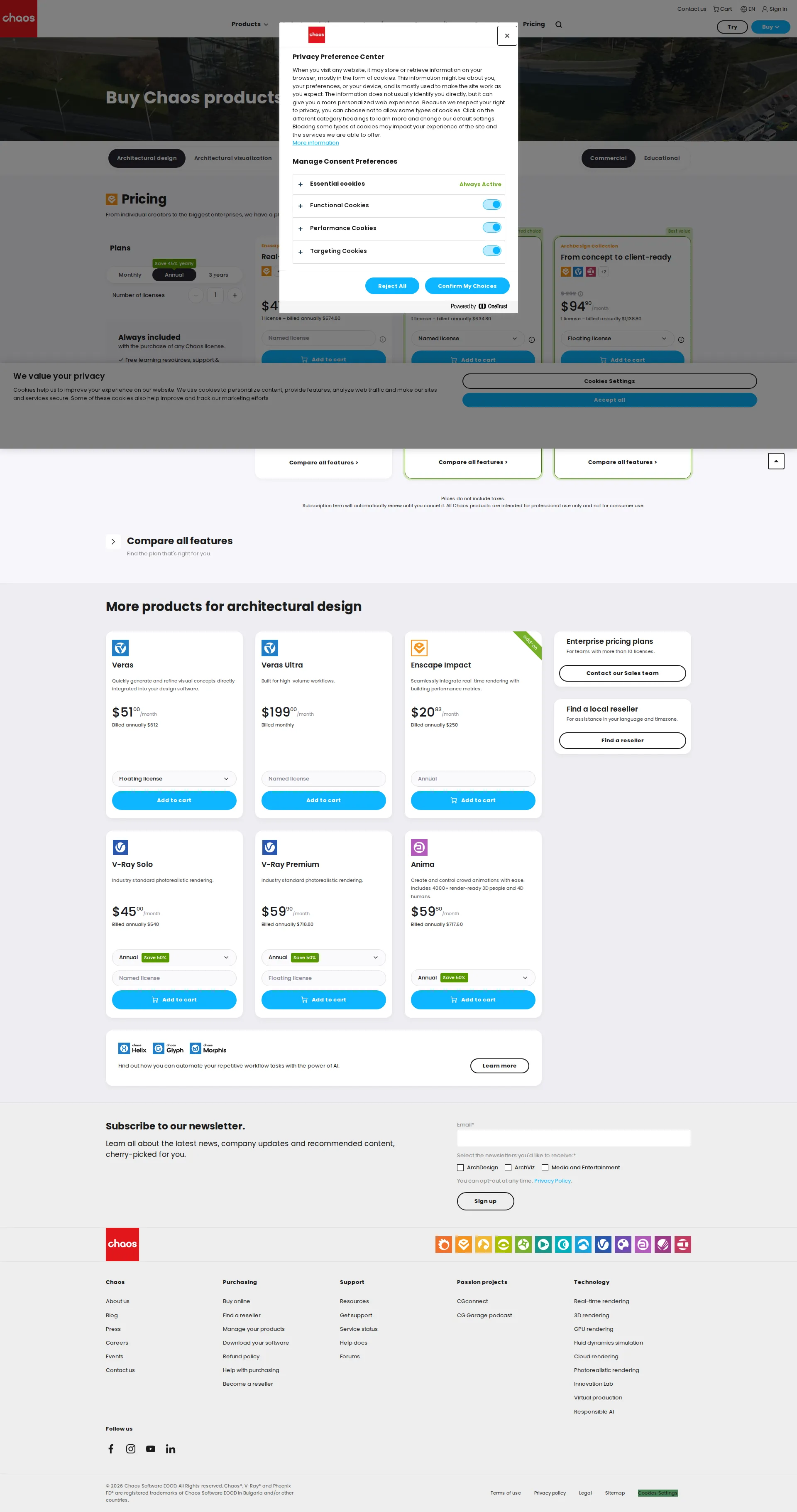 Chaos Group pricing page screenshot