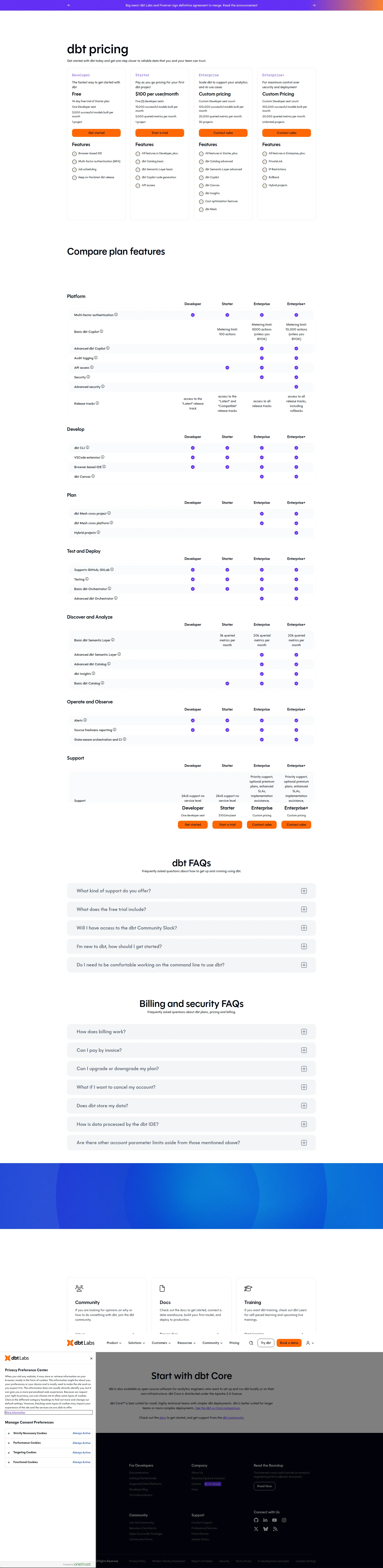 dbt Cloud pricing page screenshot