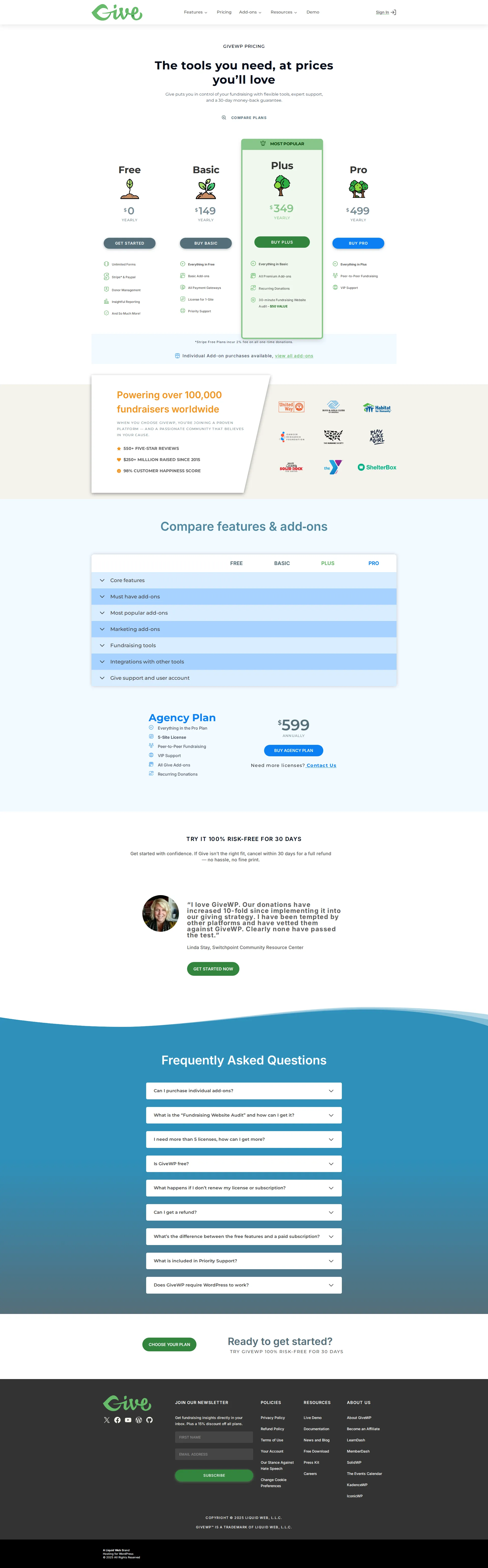 GiveWP pricing page screenshot