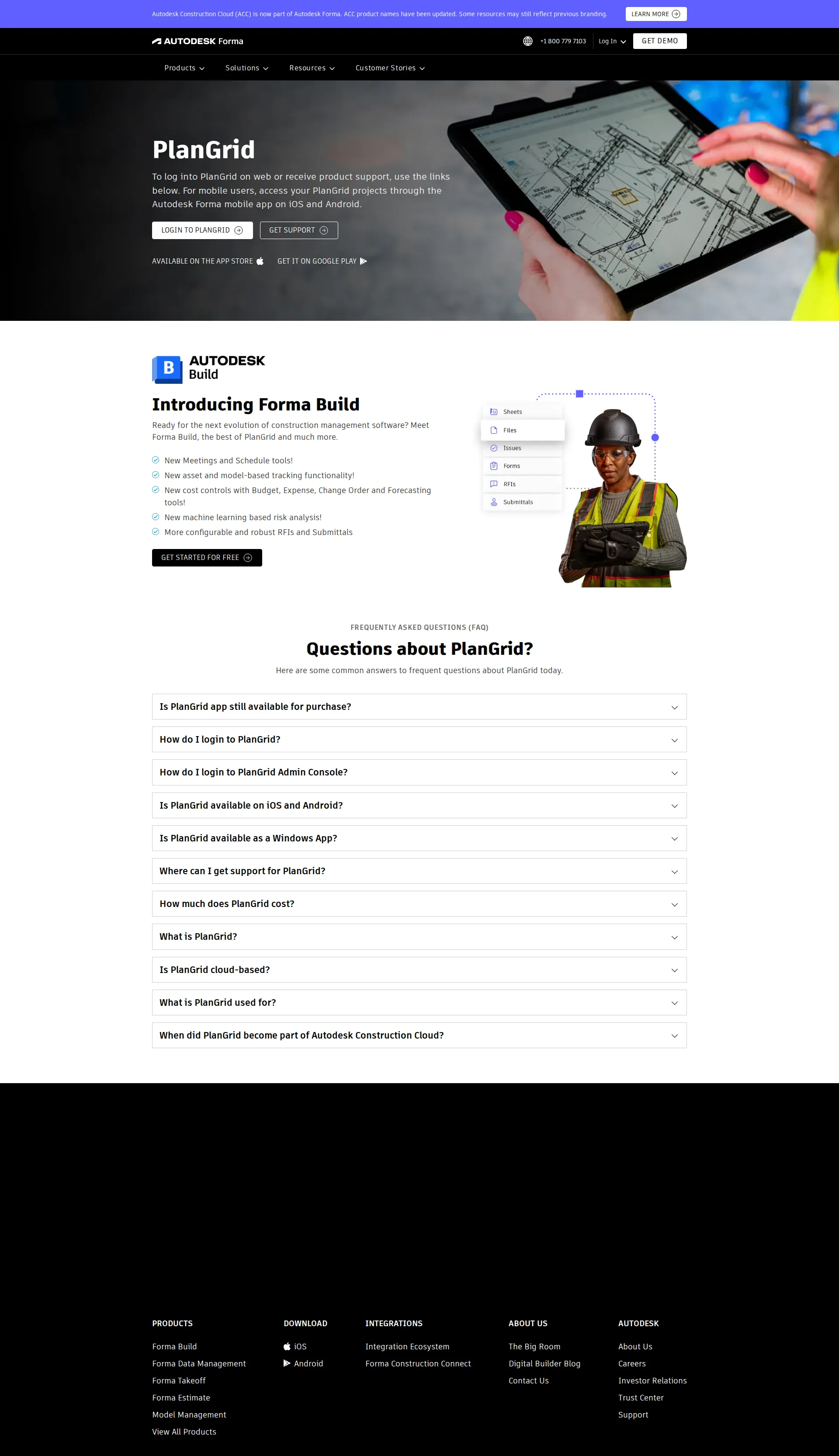 PlanGrid pricing page screenshot