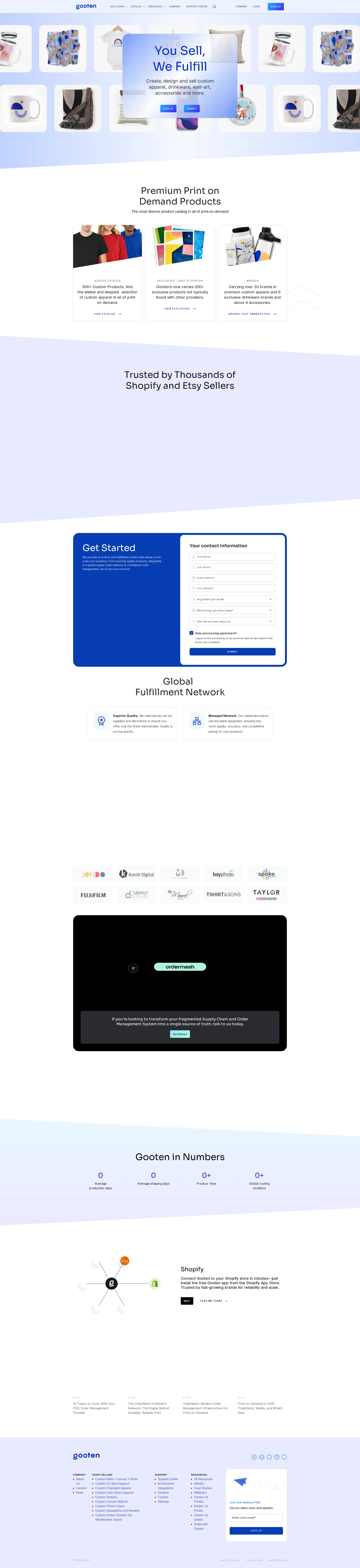 Gooten pricing page screenshot