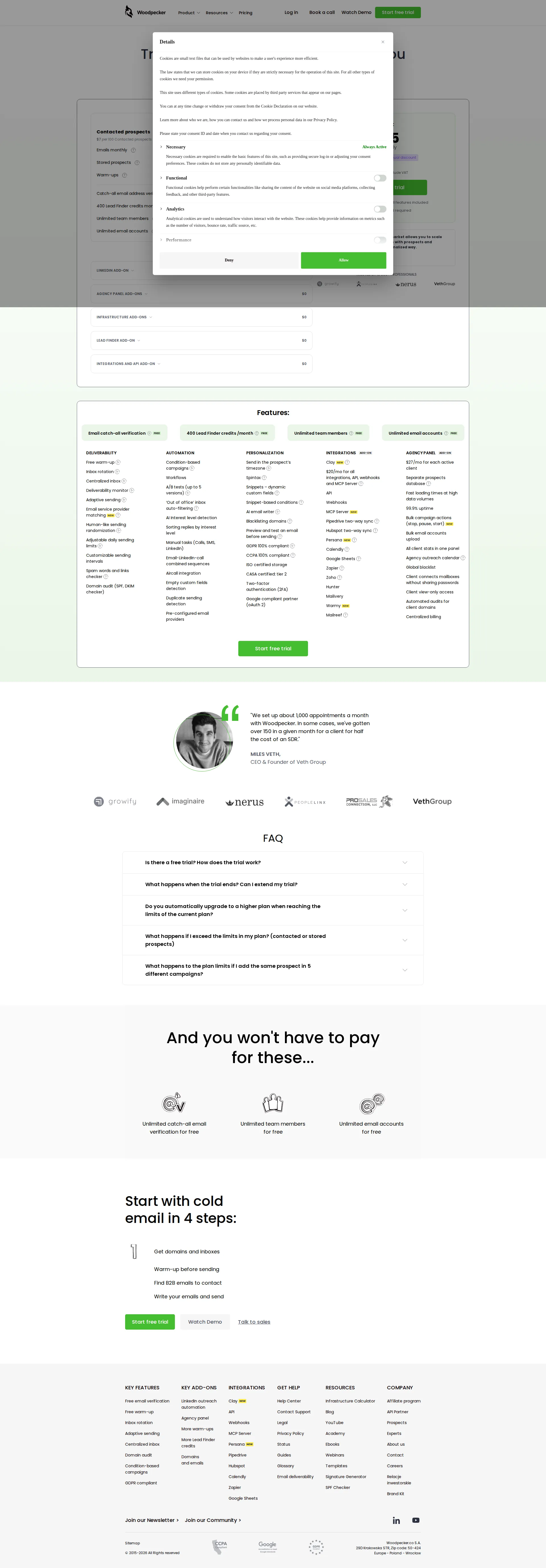 Woodpecker pricing page screenshot